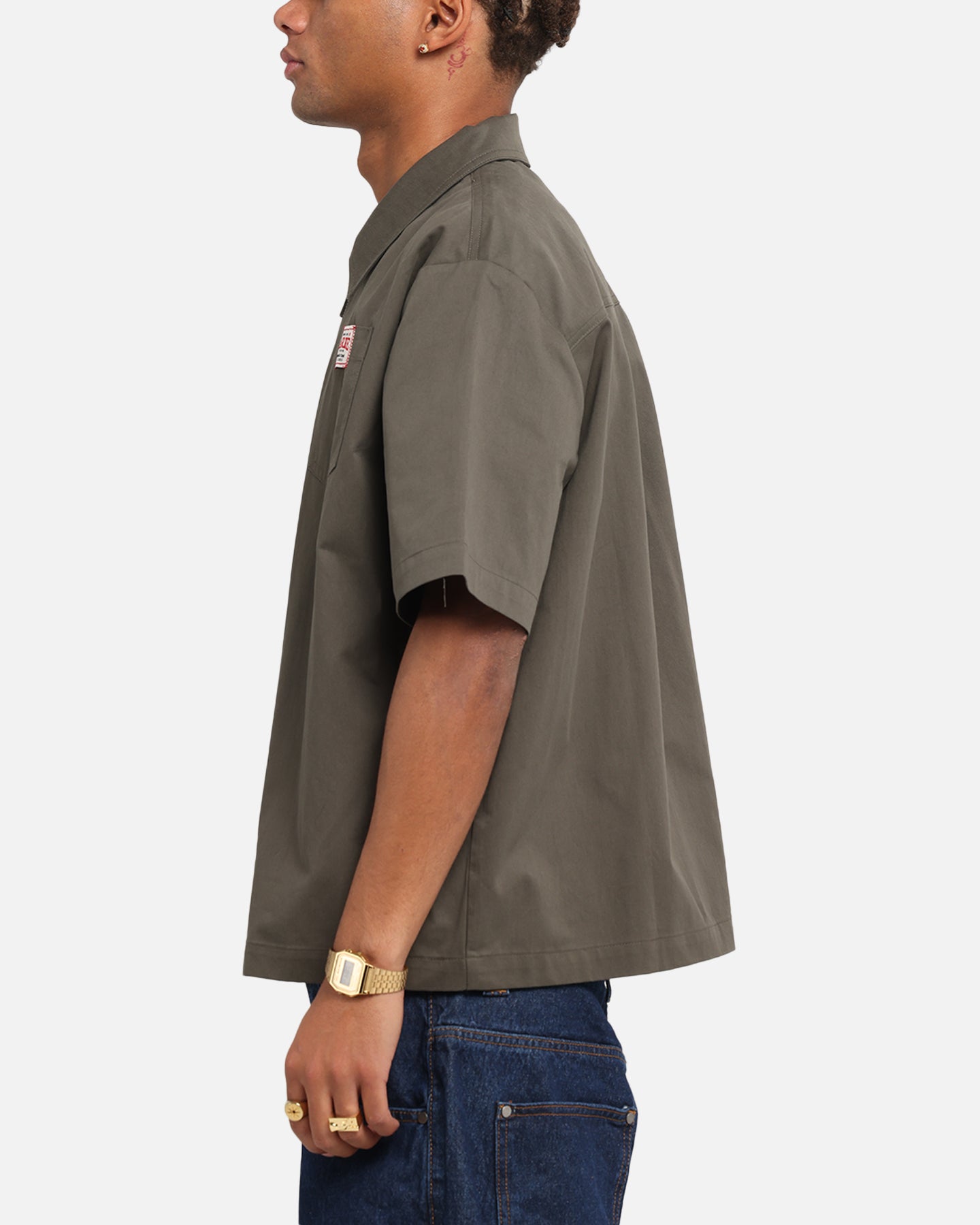 Carre Workwear Zip Up Shirt Khaki、mySite、zt4zffjzw