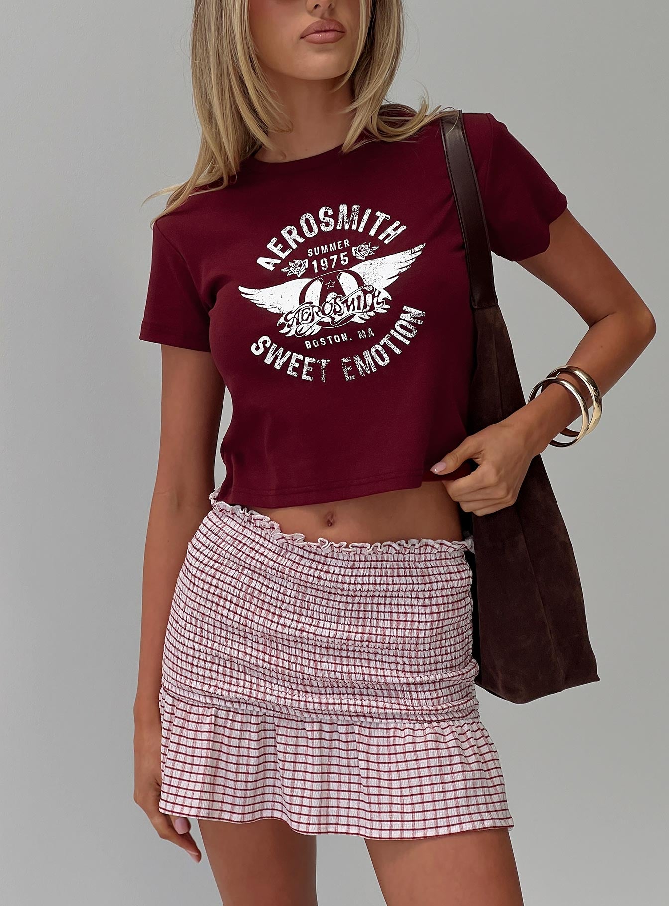 Real Love Baby Shirred Mini Skirt Red White Check、mySite、solidvoid