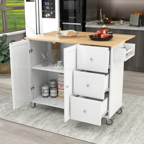 Rolling Mobile Kitchen Island with Solid Wood Top and Locking Wheels,52.7 Inch Width,Storage Cabinet and Drop Leaf Breakfast Bar,Spice Rack, Towel Rack & Drawer (Black)、、casual