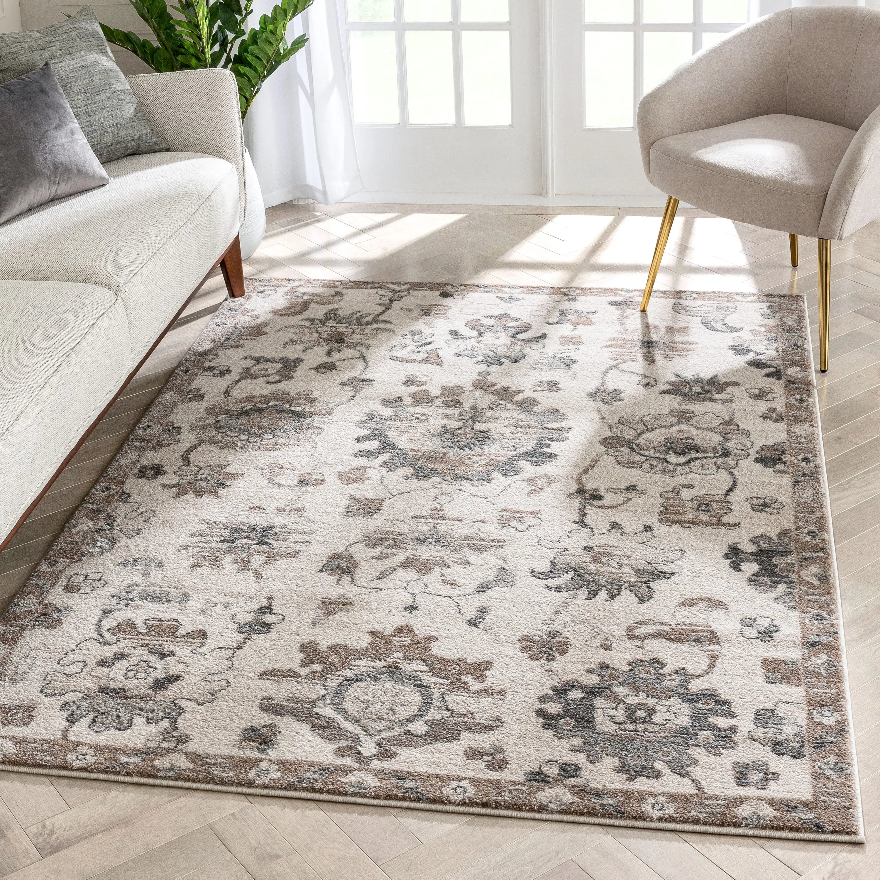 Selma Oriental Floral Pattern Ivory Vintage Rug、mySite、gigharbornorthrealestate