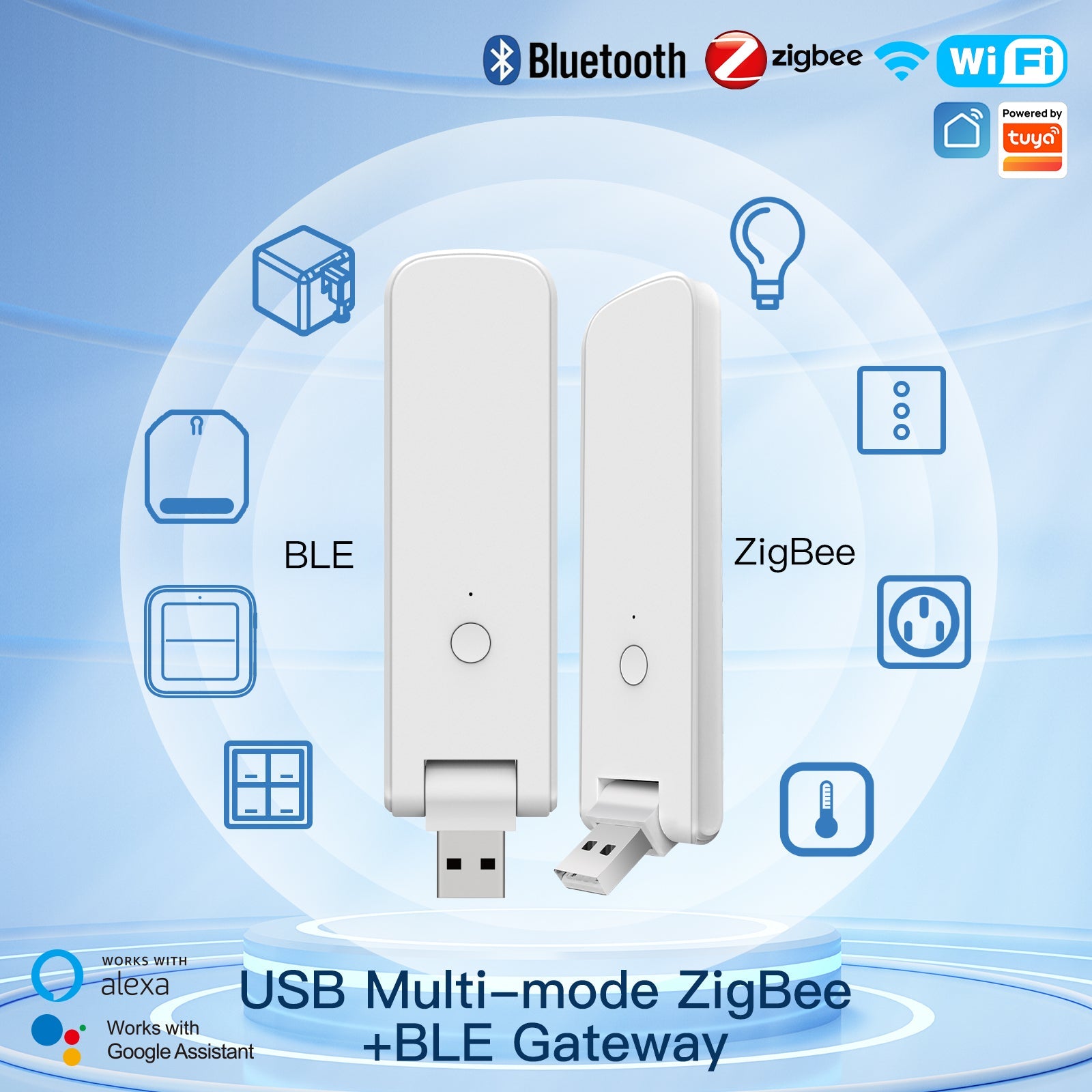 MOES Rotatable Hub Tuya Smart WiFi USB Multi-mode Bluetooth+ZigBee Wireless Gateway Rotatable、mySite、fannypackpong