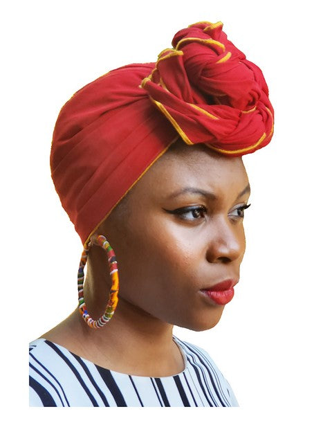 Red African Head Wrap with Gold Trim、mySite、solidvoid