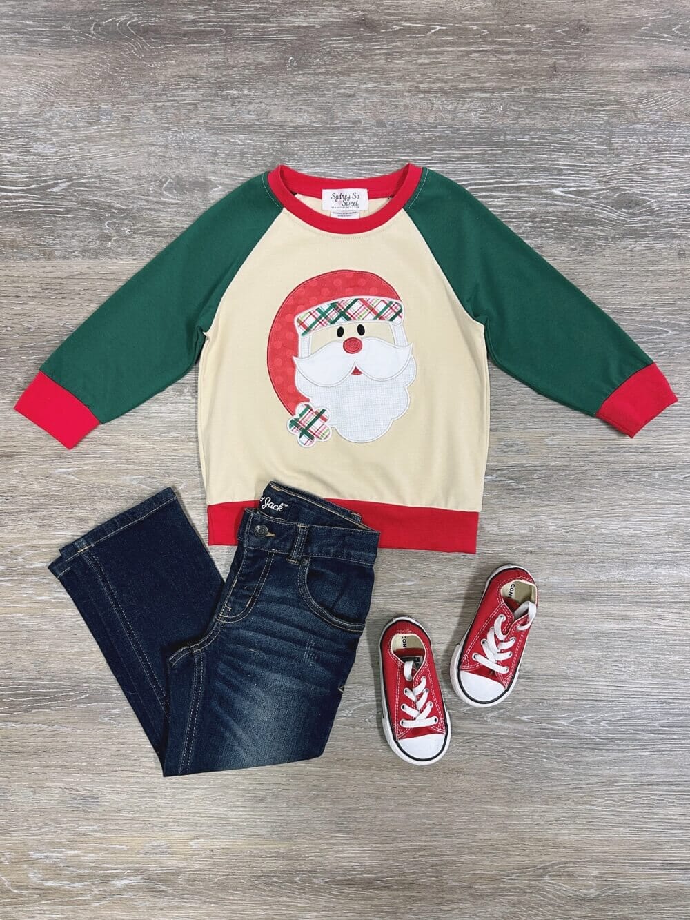 Classic Santa Claus Red & Green Raglan Pullover Top、mySite、camillekostekn