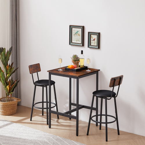 Bar Table Set with 2 Bar stools PU Soft seat with backrest, Grey, 23.62'' W x 23.62'' D x 35.43'' H、、casual