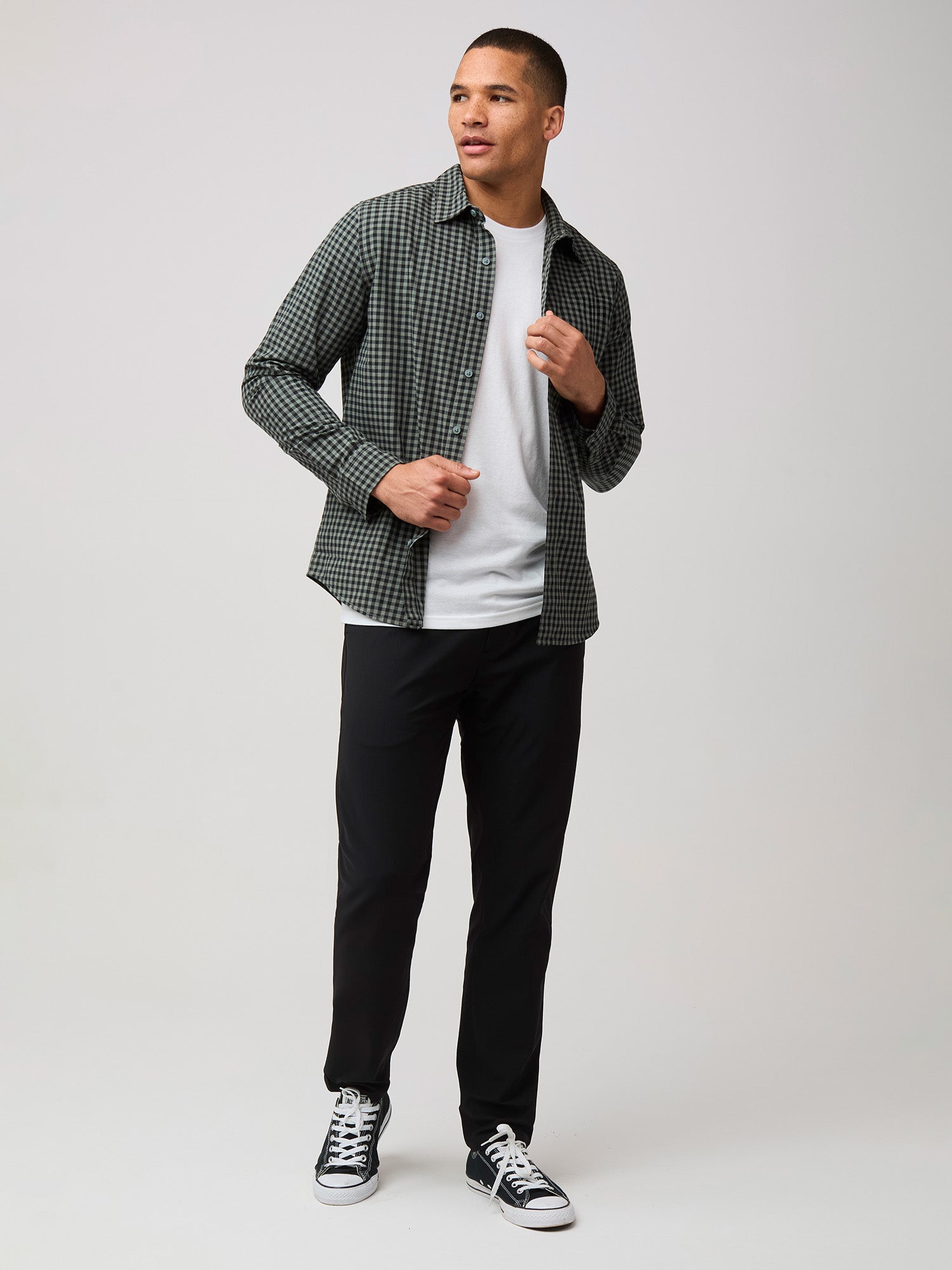  Black + Mercury Green Gingham Long Sleeve Button Up、mySite、ghnorth