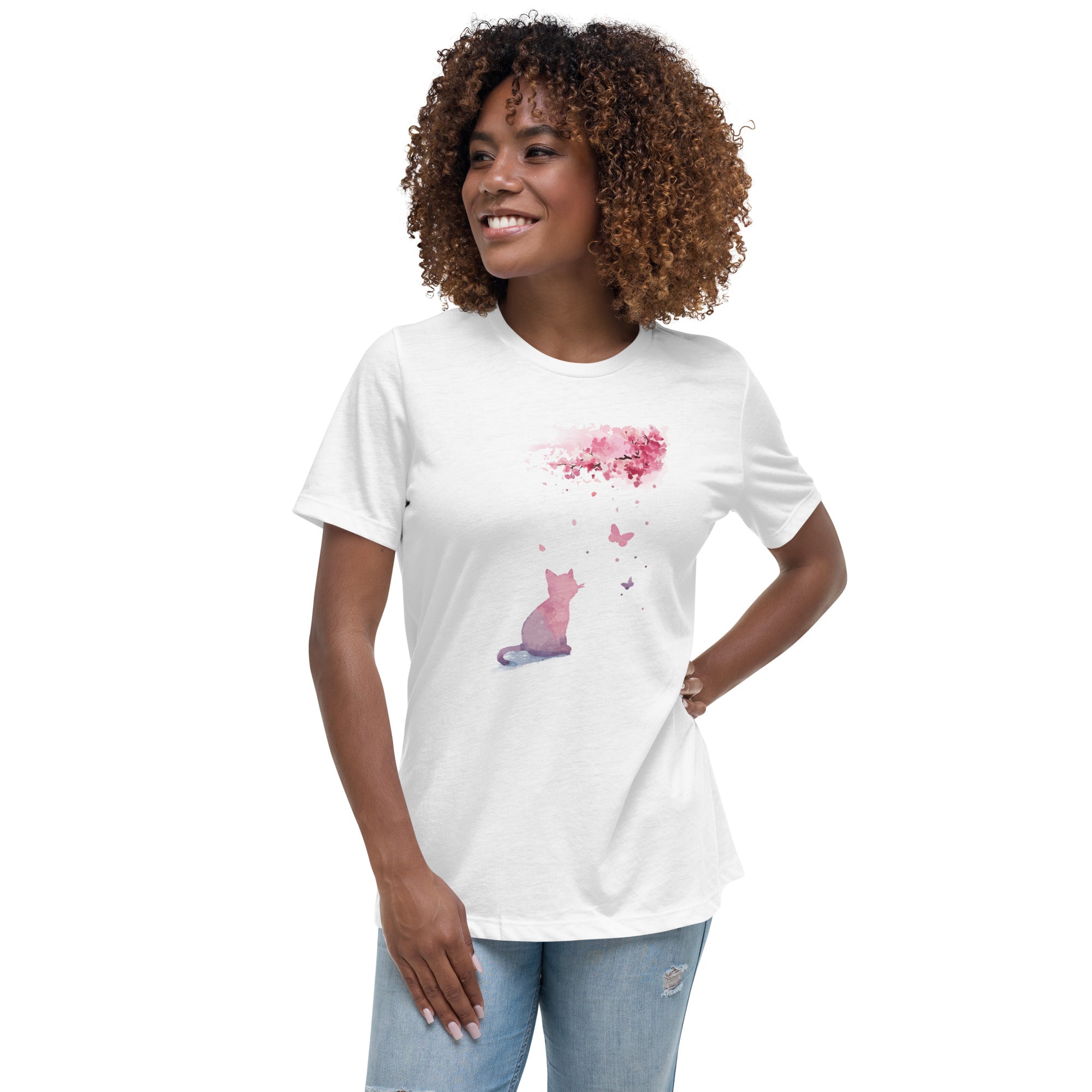 Cherry Blossom Kitten Women's Relaxed T-Shirt、mySite、camillekostekn