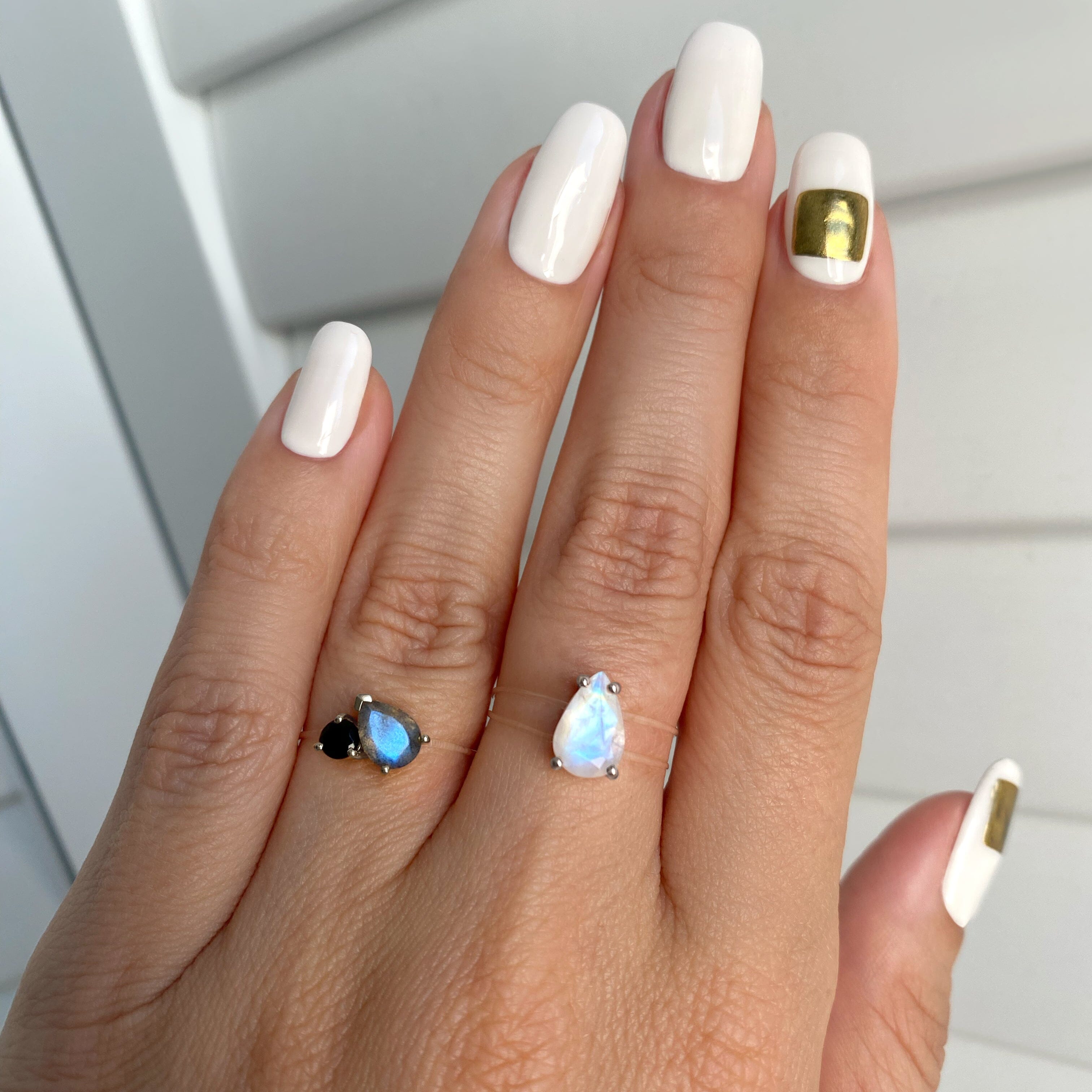 Labradorite Black Obsidian Toi Et Moi & Moonstone Sway Floating Rings、mySite、hinf8tx79