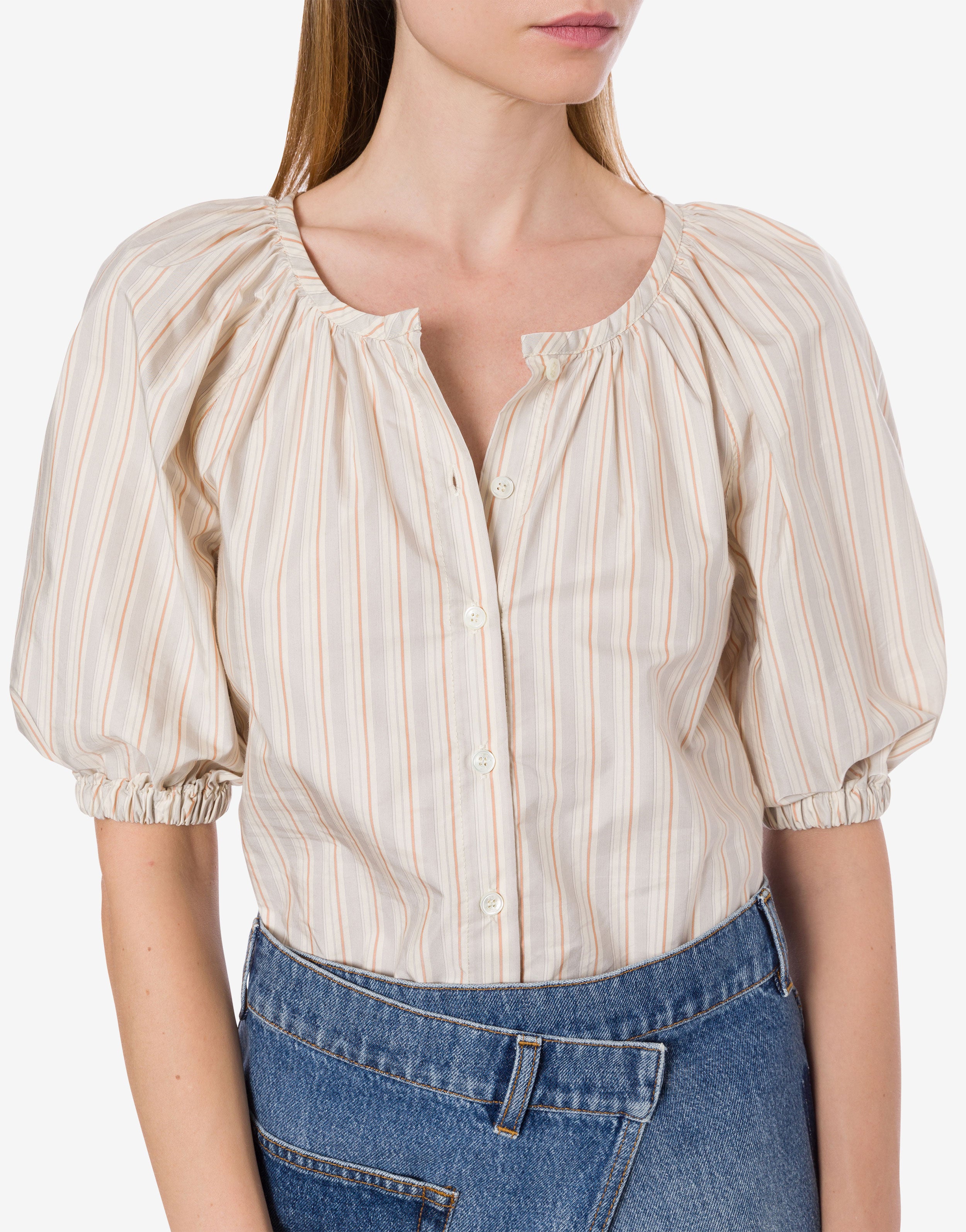 Camicia in cotone rigato con maniche baloon、mySite、aoinhome