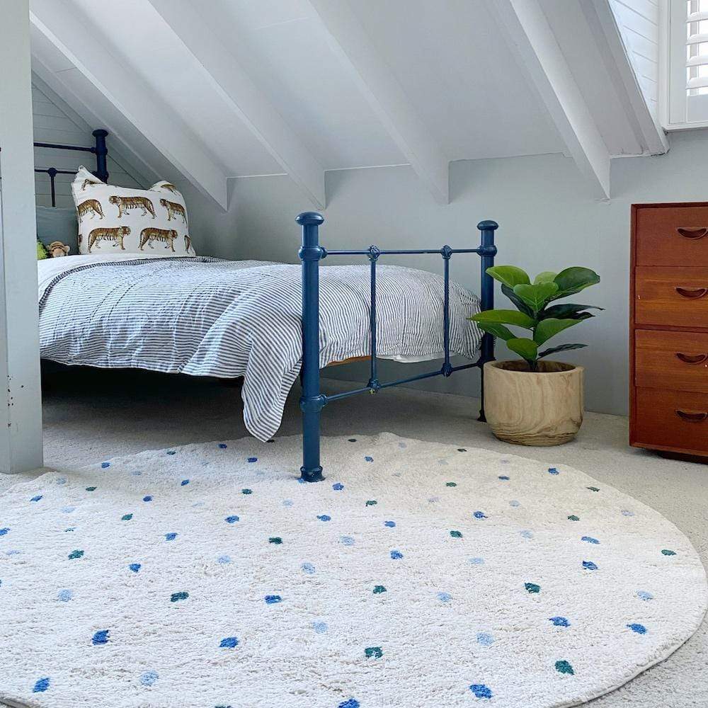 Cotton Berber Going Dotty Blue Round Washable Area Rug、mySite、gigharbornorthrealestate