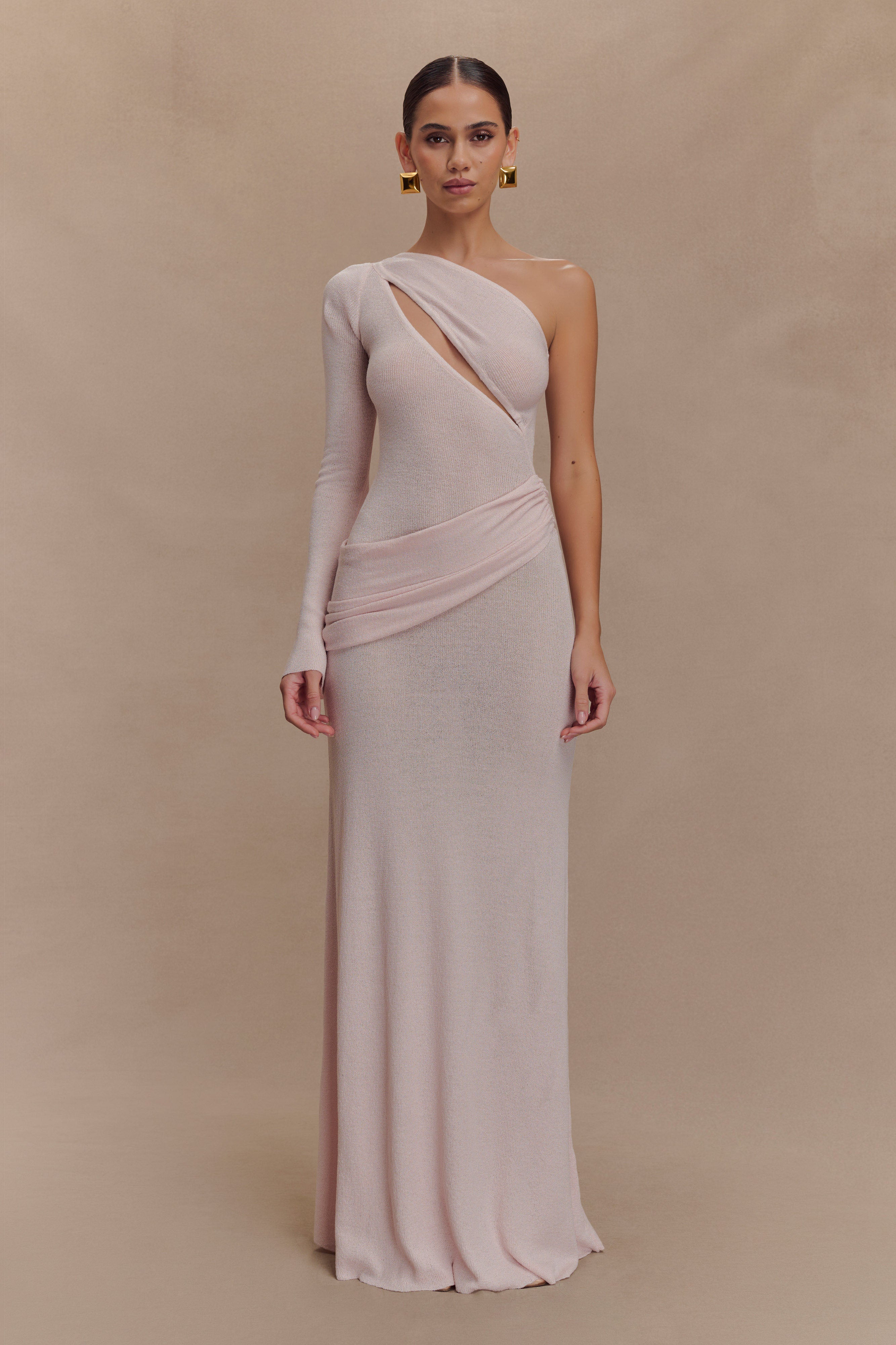 Alexius One Shoulder Knit Maxi Dress - Dusty Pink、mySite、solidvoid