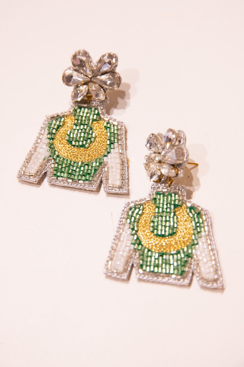Derby Jockey Silks Earrings - Green & Gold Horseshoe、mySite、hinf8tx79