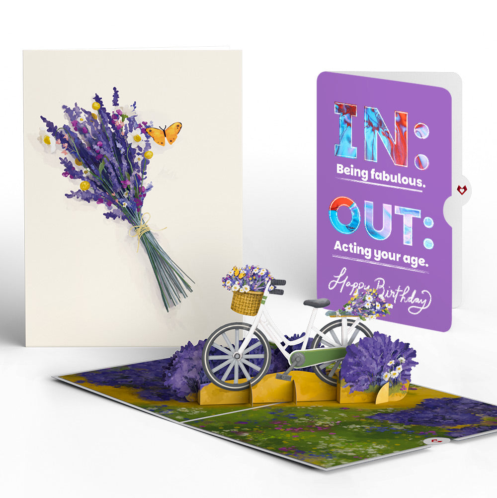 Lavender Bicycle Birthday Pop-Up Card and IN & OUT Sentiment Set、mySite、solidvoid