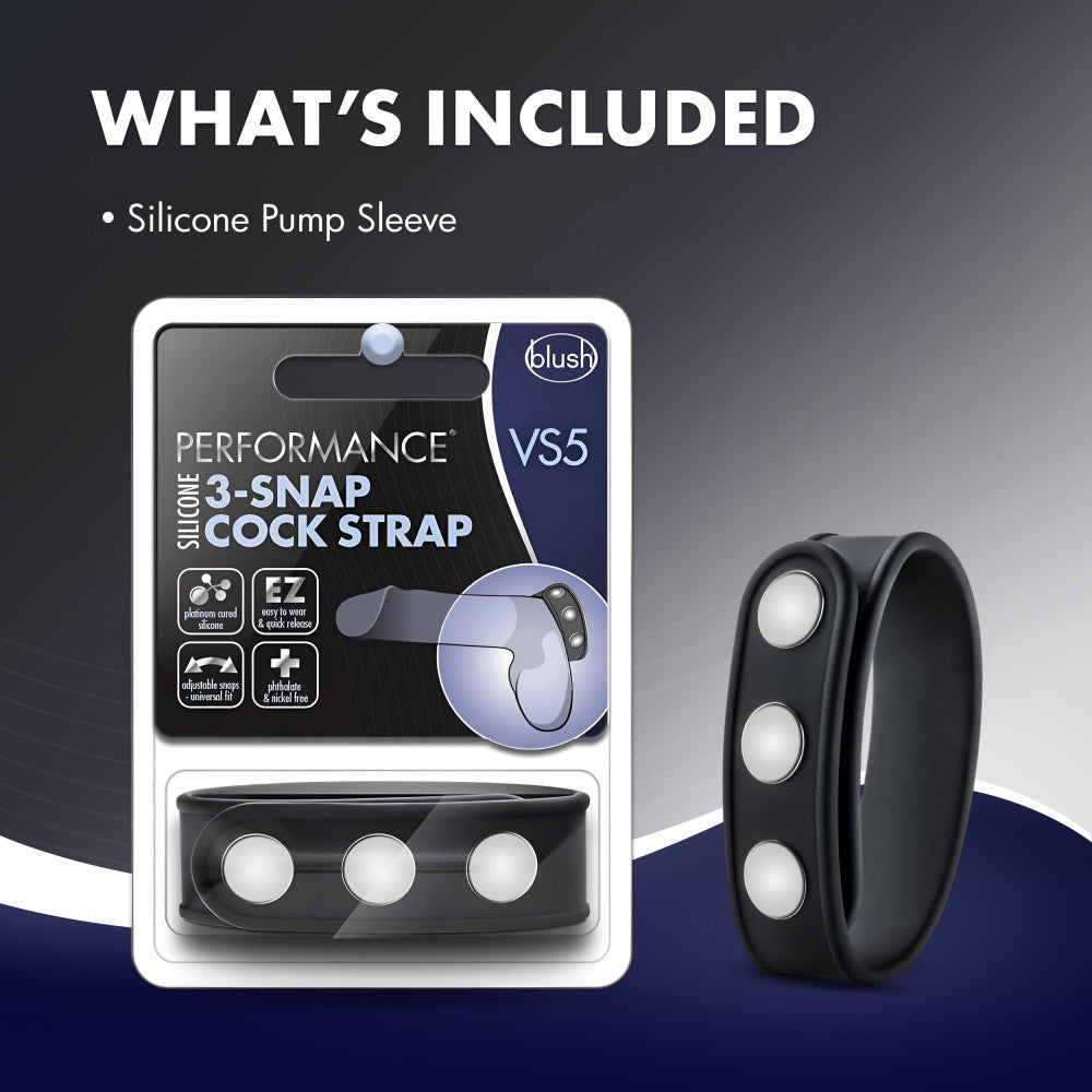 Performance By Blush® | VS5: Black Silicone 3-Snap Penis Strap、mySite、bottomscart