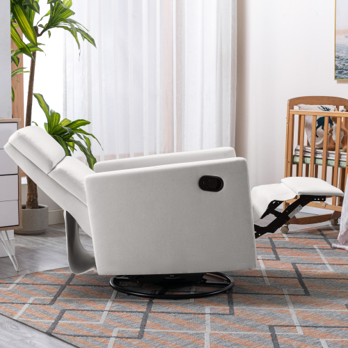 Modern Upholstered Rocker Nursery Chair Plush Seating Glider Swivel Recliner Chair, Gray、、casual