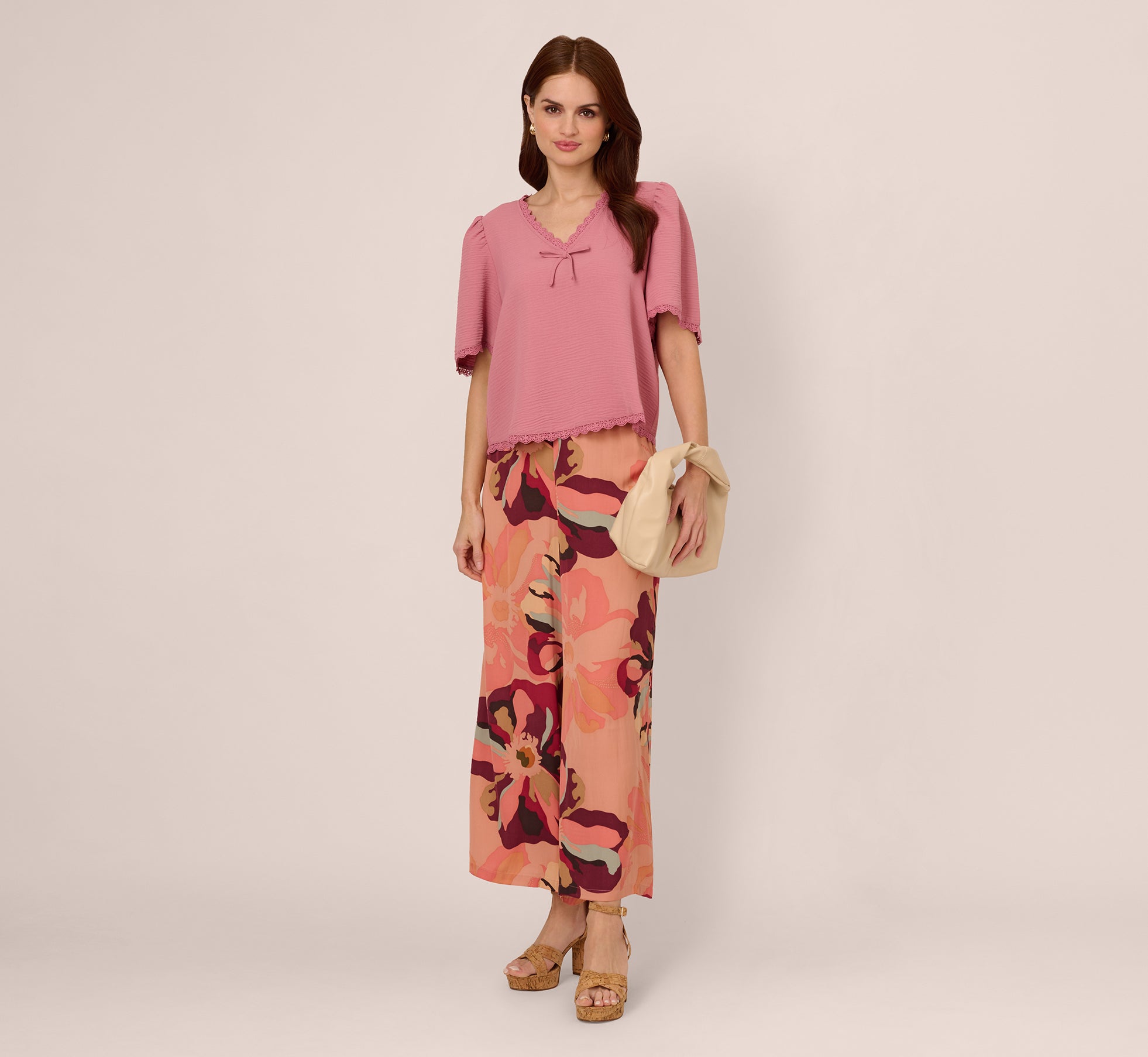 Short Sleeve Crochet Trim Top In Mesa Rose、mySite、solidvoid