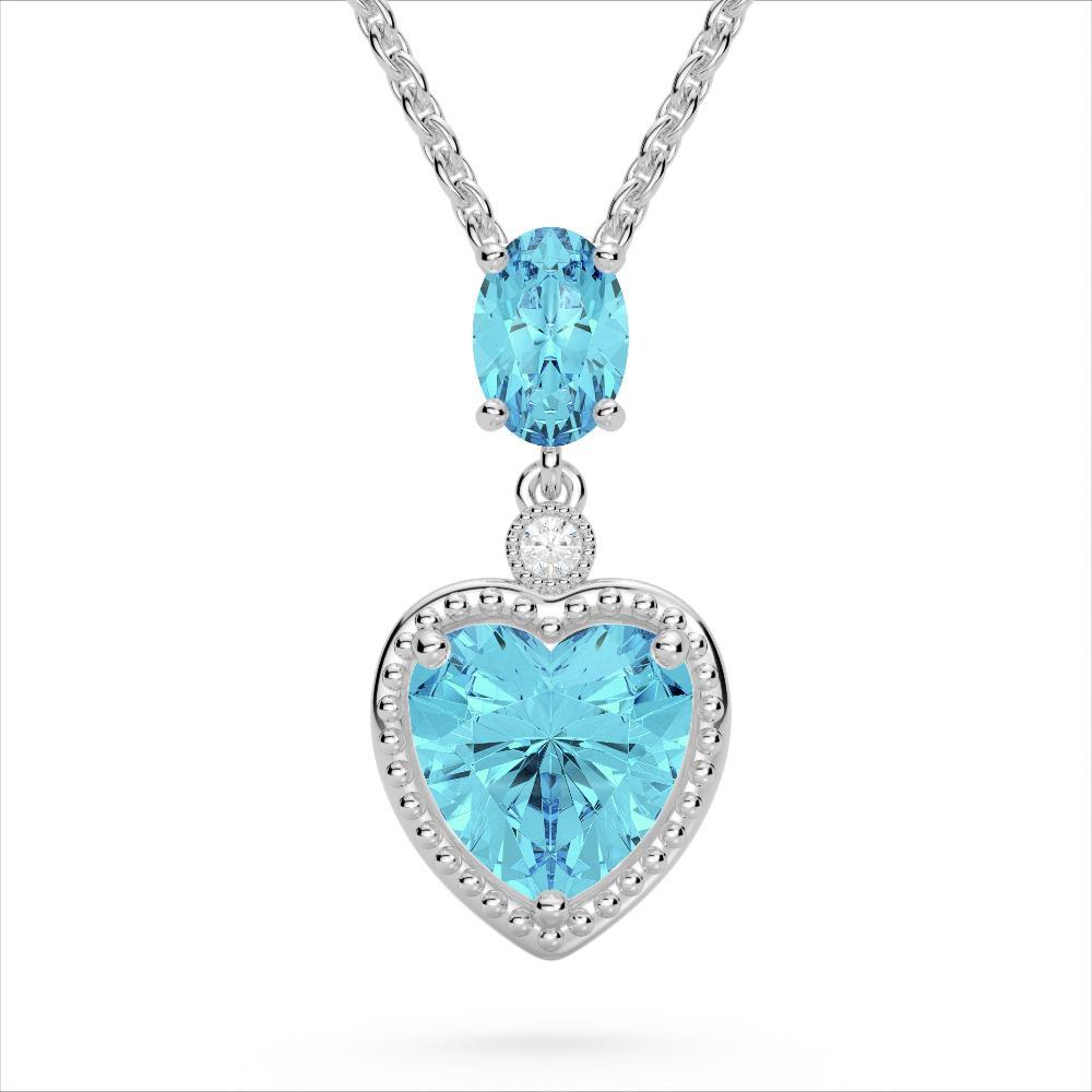 Heart Earrings and Necklace, 10K White Gold, 8CTW of Sky Blue Topaz and Diamonds、mySite、g9winljtr