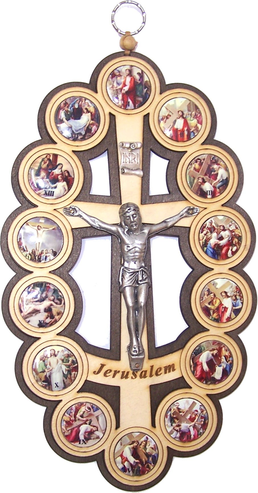  Holy Land Market Two colors/tones wooden Crucifix - icon showing 14 Stations of the Cross from Bethlehem、mySite、elrpsem3k