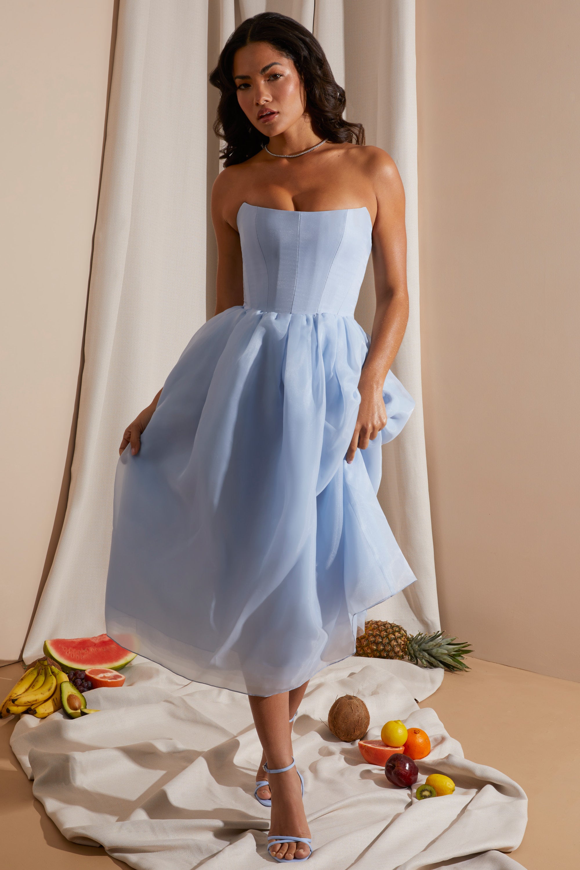  Strapless Corset Tulle Midi Dress in Blue、mySite、sugarbowlscore