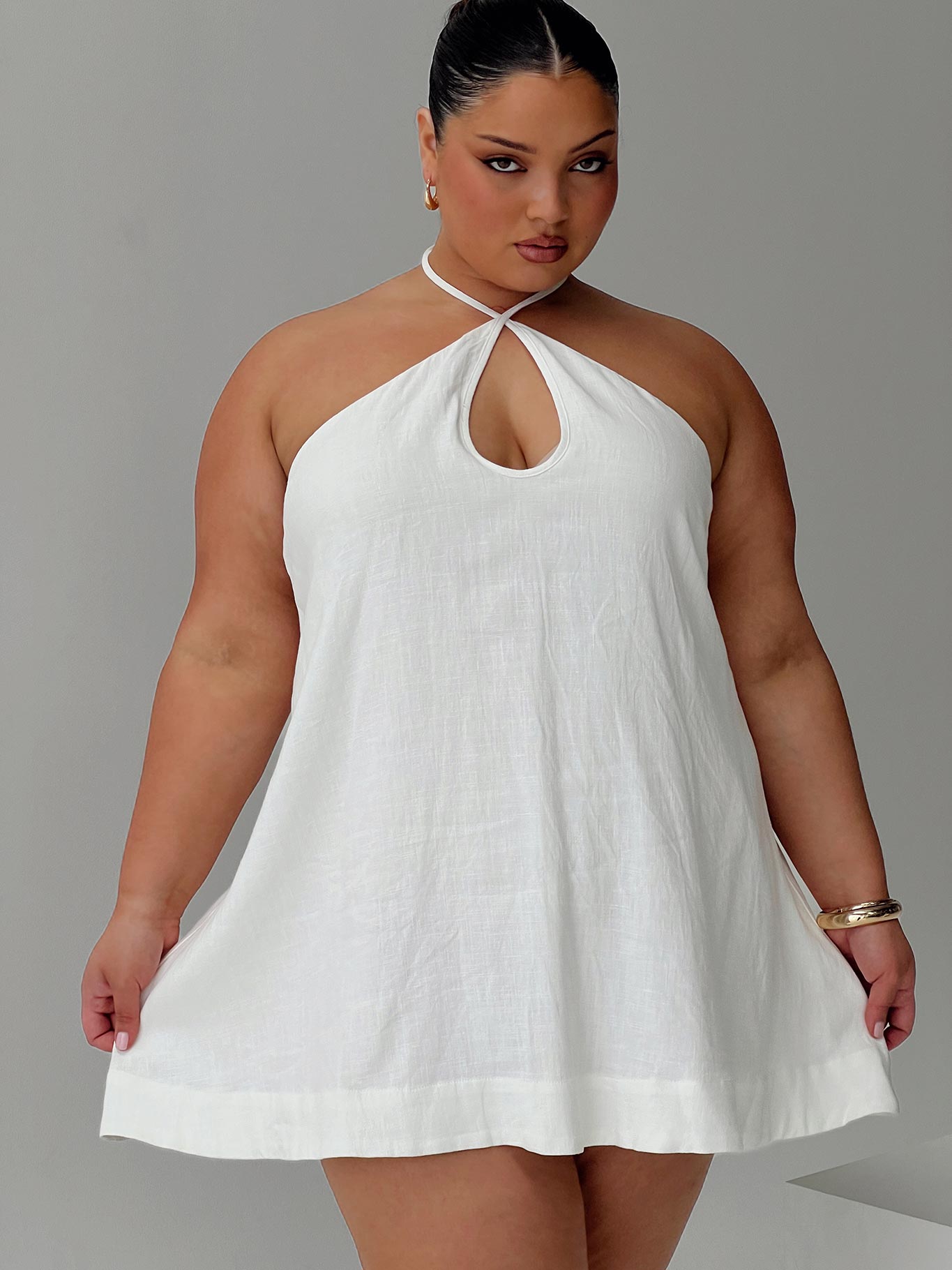 Thomasina Linen Halter Dress White Curve、mySite、solidvoid
