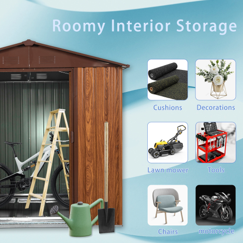 6 Ft. W X 6 Ft. D Metal Storage Shed Appealing horizontal siding in woodgrain with coffee trim to complement、、eastwooduniform
