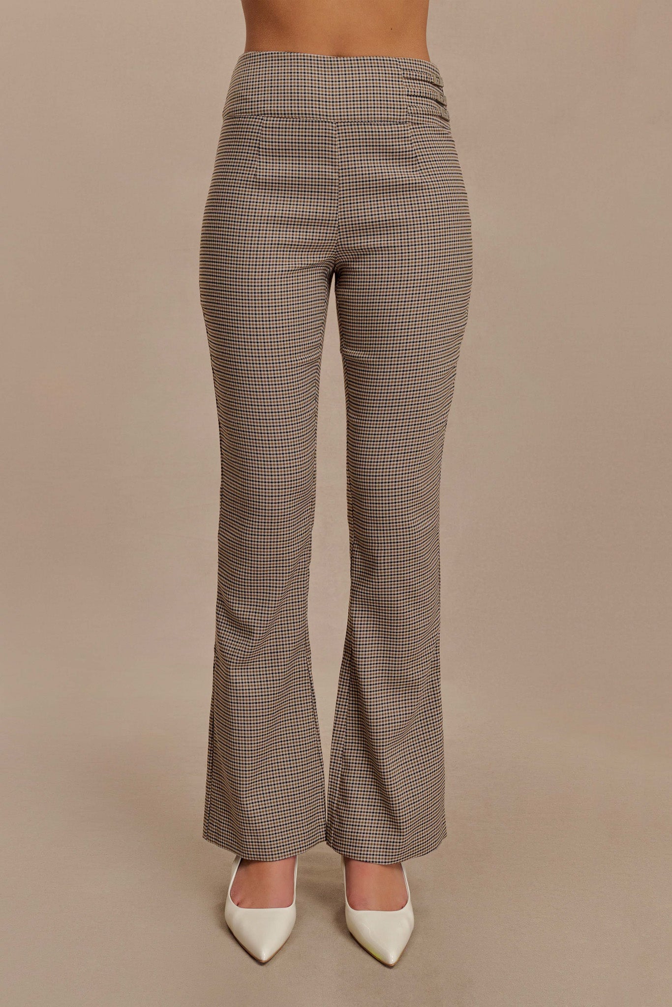Sweeney Mid Rise Buckle Straight Leg Pant - Tan Check、mySite、solidvoid