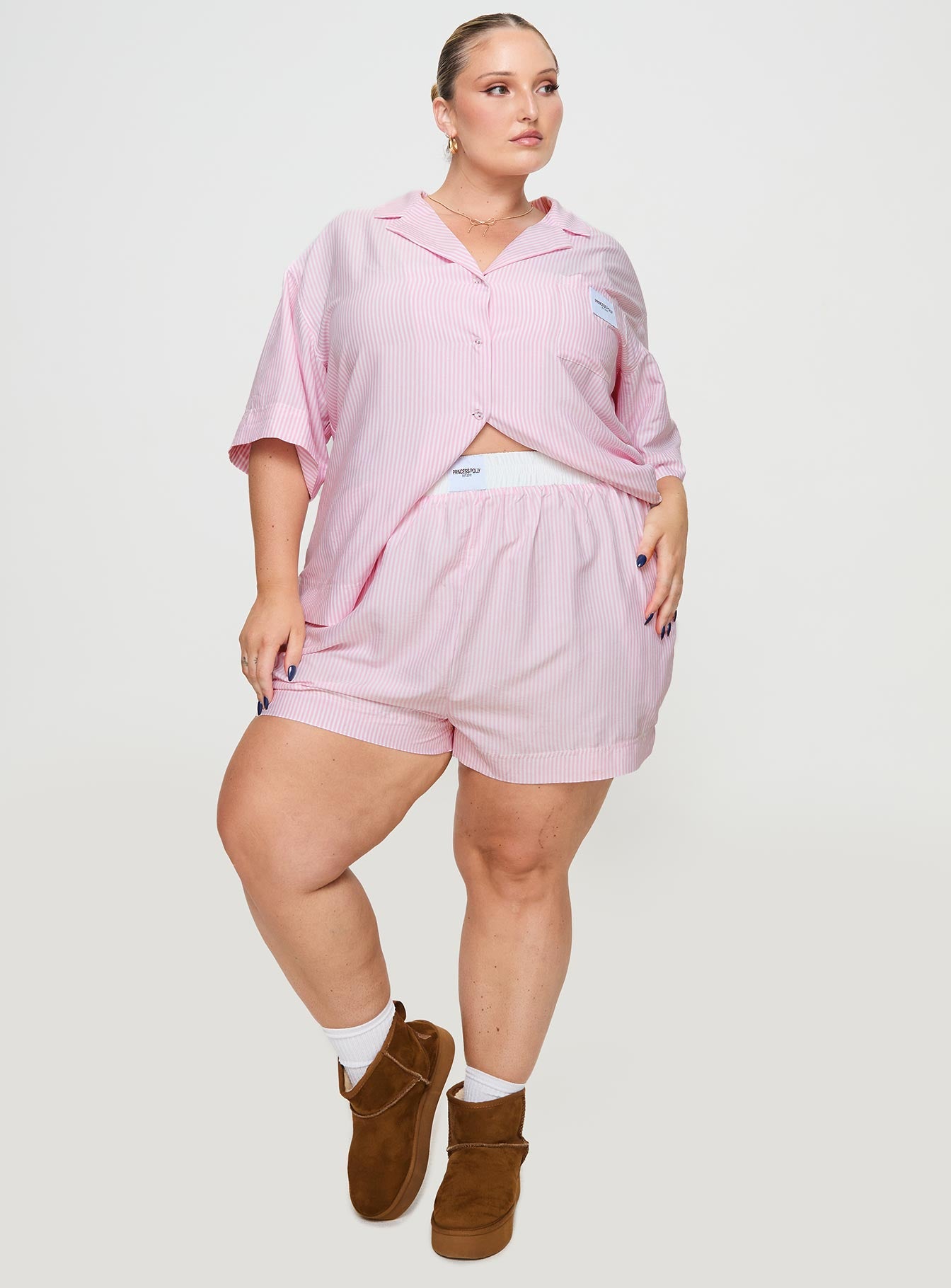 Early Riser Sleep Shorts Pink Stripe Curve、mySite、solidvoid