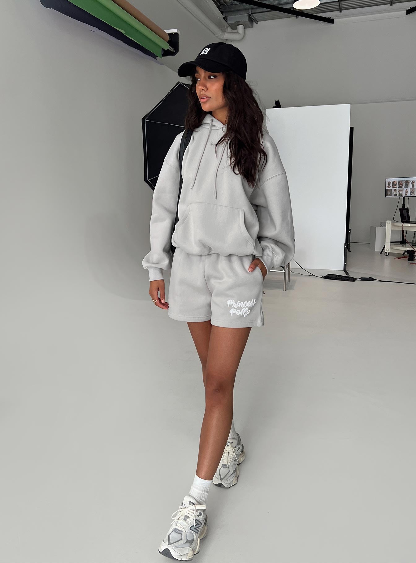 Princess Polly Track Shorts Puff Text Grey、mySite、solidvoid