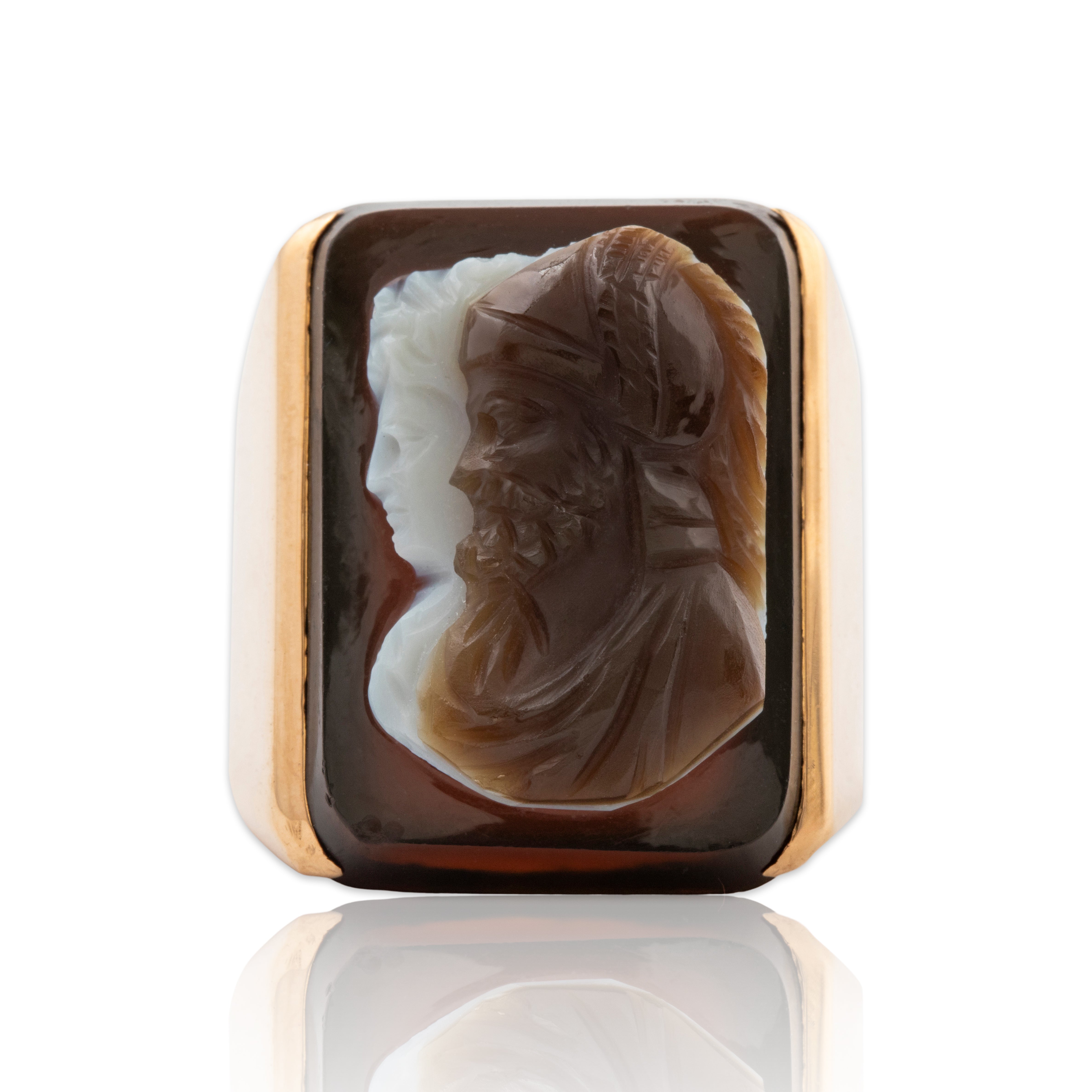 Heavy Vintage 18k Yellow Gold Hardstone High Relief Double Cameo Ring 6.75、mySite、hinf8tx79