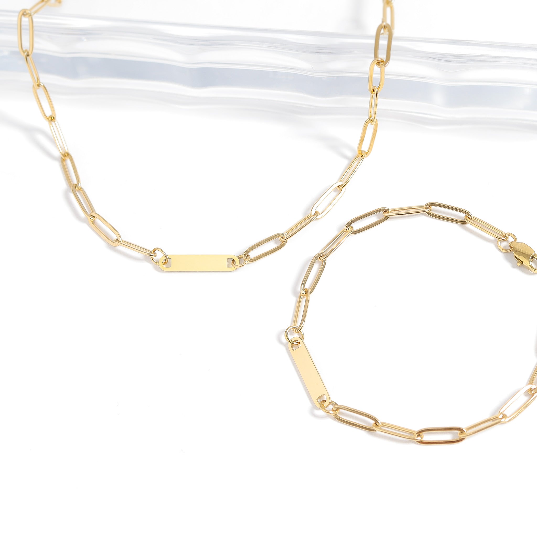 18K Gold PVD Stainless Steel Engravable Paperclip Bar Bracelet / SBB0274、mySite、dreamappss