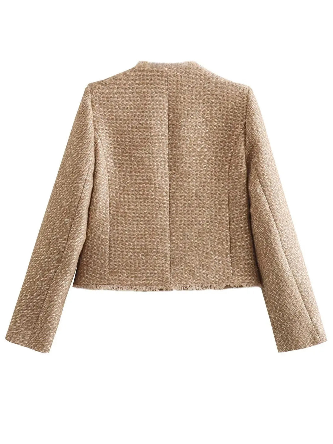  Raw Hem Pocketed Round Neck Jacket、mySite、justintrudeaud