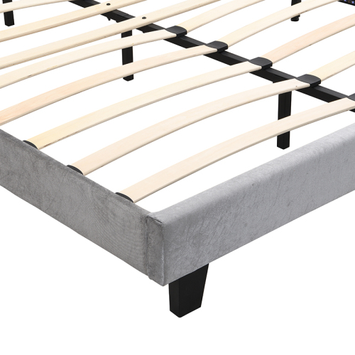 King Size Upholstered Platform Bed Frame with Button Tufted Linen Fabric Headboard, No Box Spring Needed, Wood Slat Support, Easy Assembly, Gray、、casual