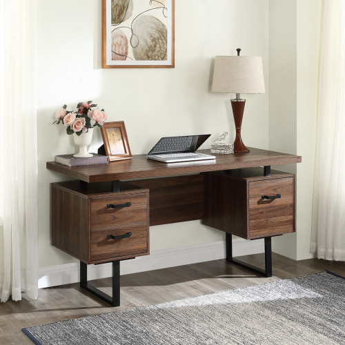 Home Office Computer Desk with Drawers/Hanging Letter-size Files, 59 inch Writing Study Table with Drawers、、casual