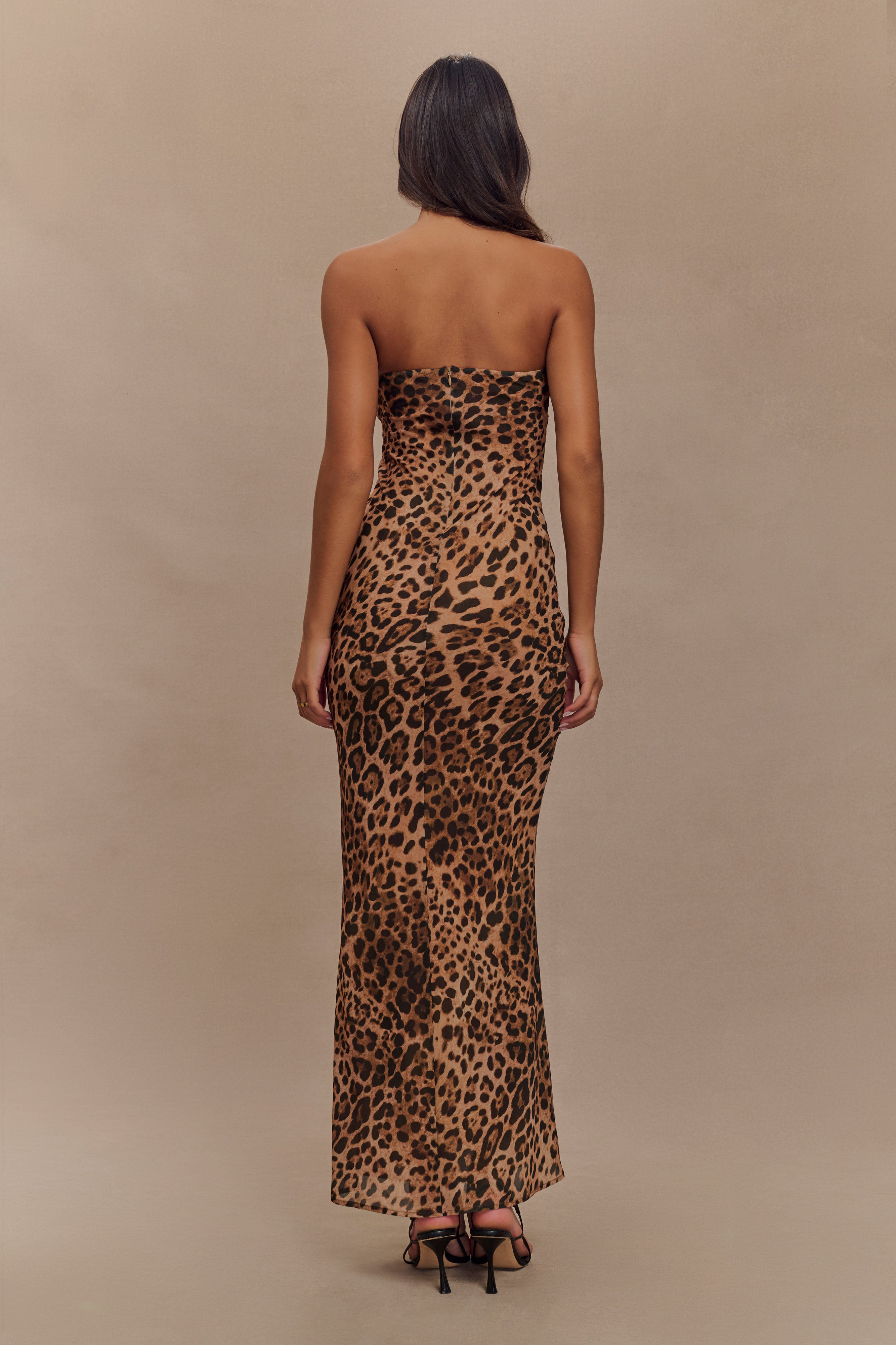 Breanna Strapless Chiffon Maxi Dress - Leopard Print、mySite、solidvoid