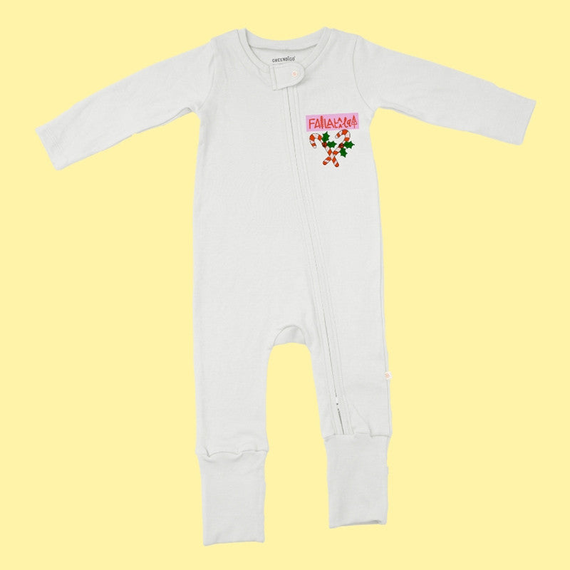 Baby Bamboo Sleepsuit | Candy Cane Printed | Off-White、mySite、camillekostekn