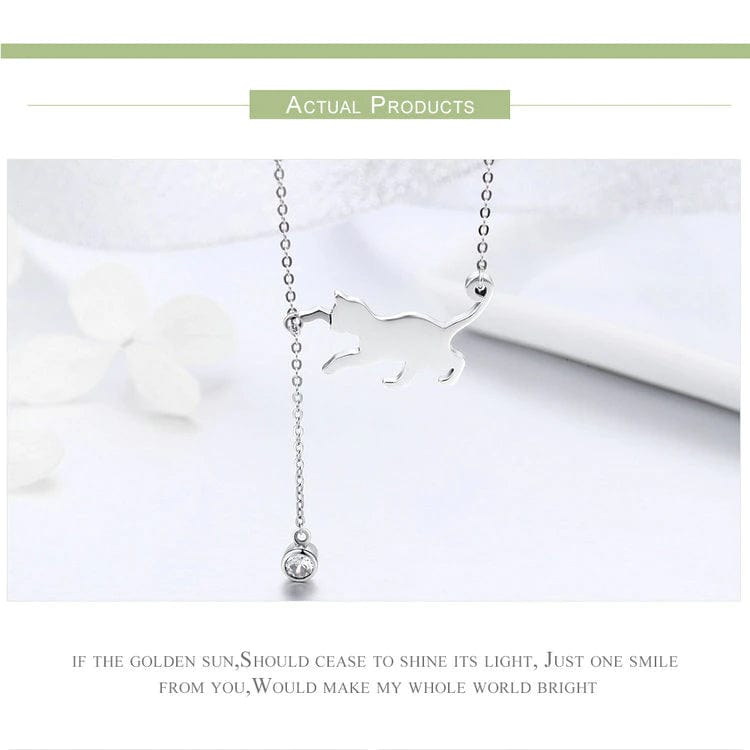 Cat Necklace Sterling SIlver with CZ Ball Adjustable 18 Chain、mySite、g9winljtr