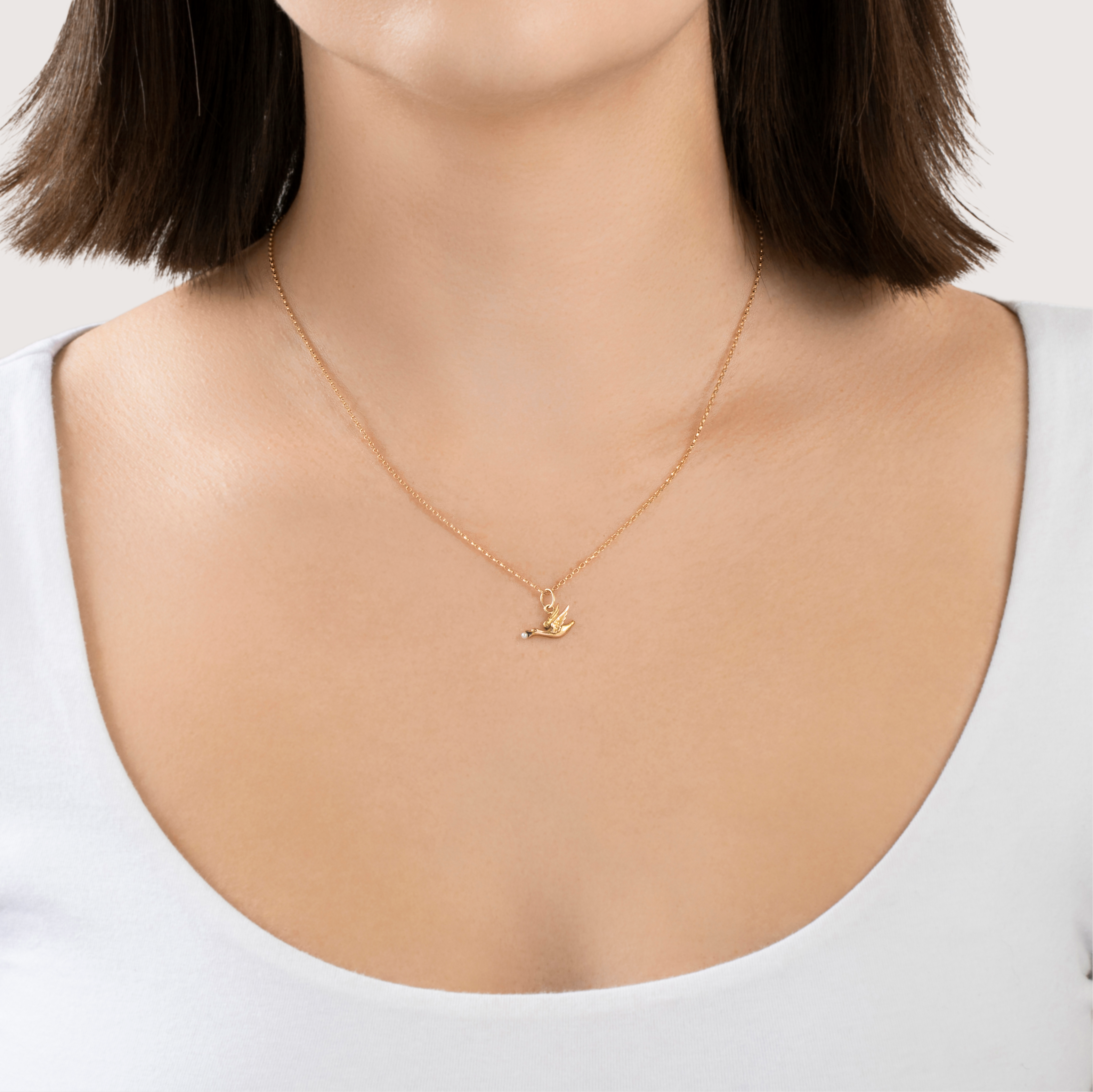 Antique 14k Yellow & Rose Gold Pearl Adorable Flying Duck Charm / Pendant、mySite、hinf8tx79