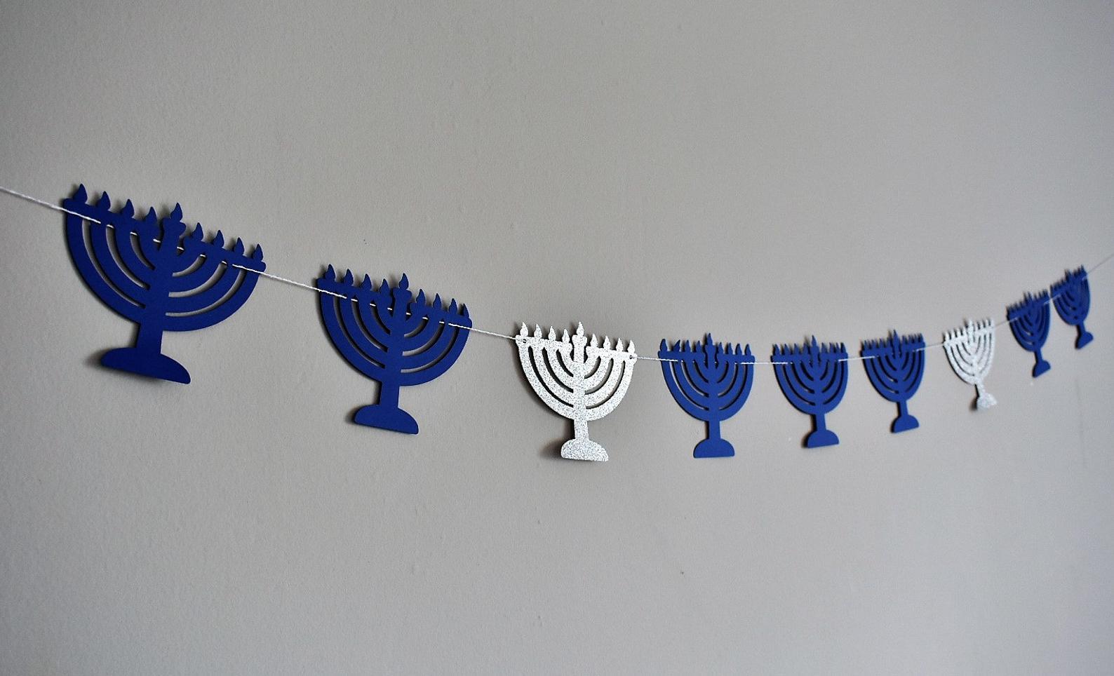 Menorah Garland - Blue and Silver Glitter、mySite、topwebapps