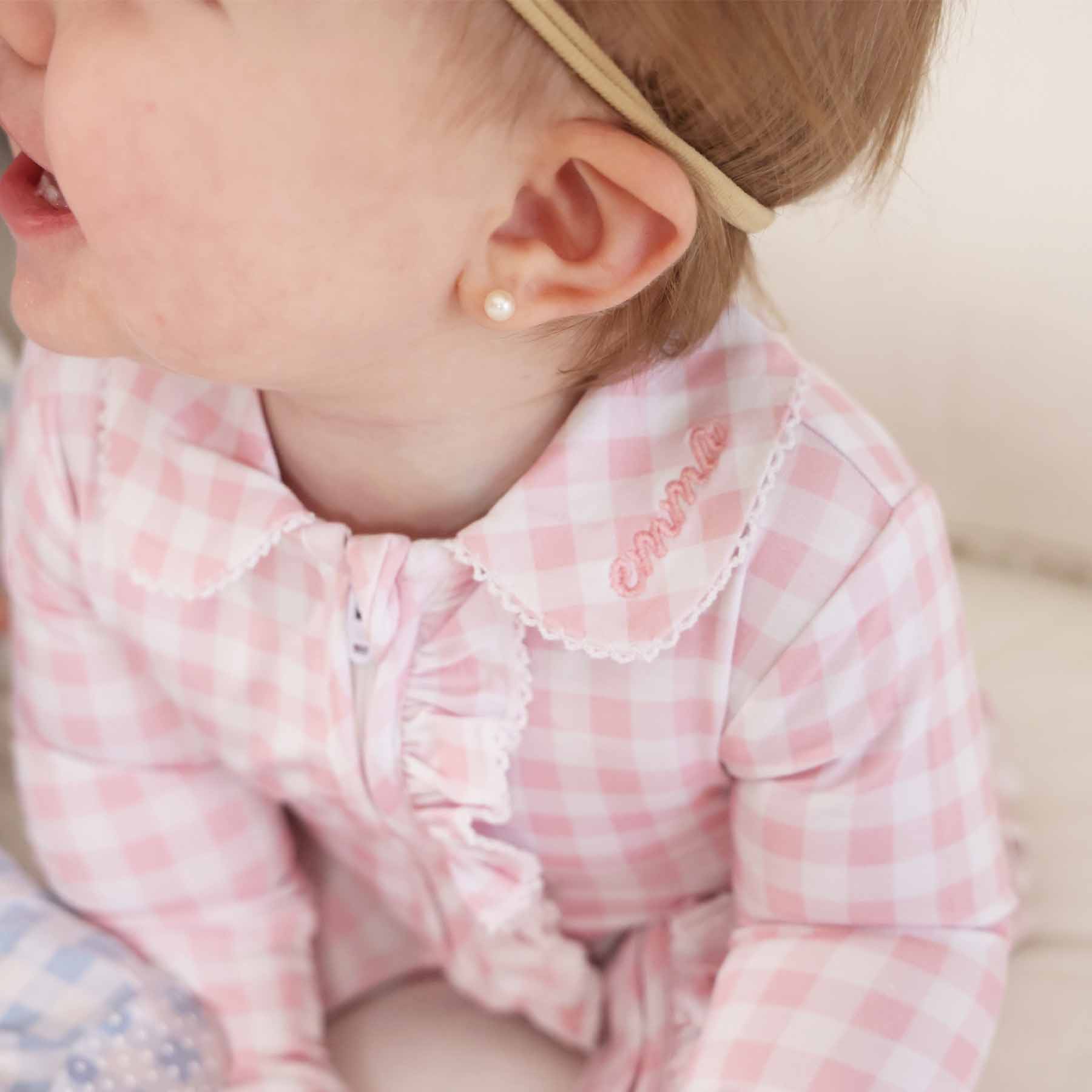  Peter Pan Collar Ruffle Zipper Footie | Rosy Gingham、mySite、layawaytickets