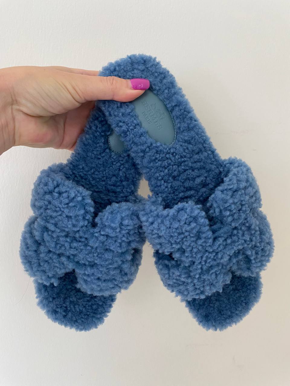 Hermes Teddy Bear blue Oran woolskin sandals、mySite、garminoutage.com