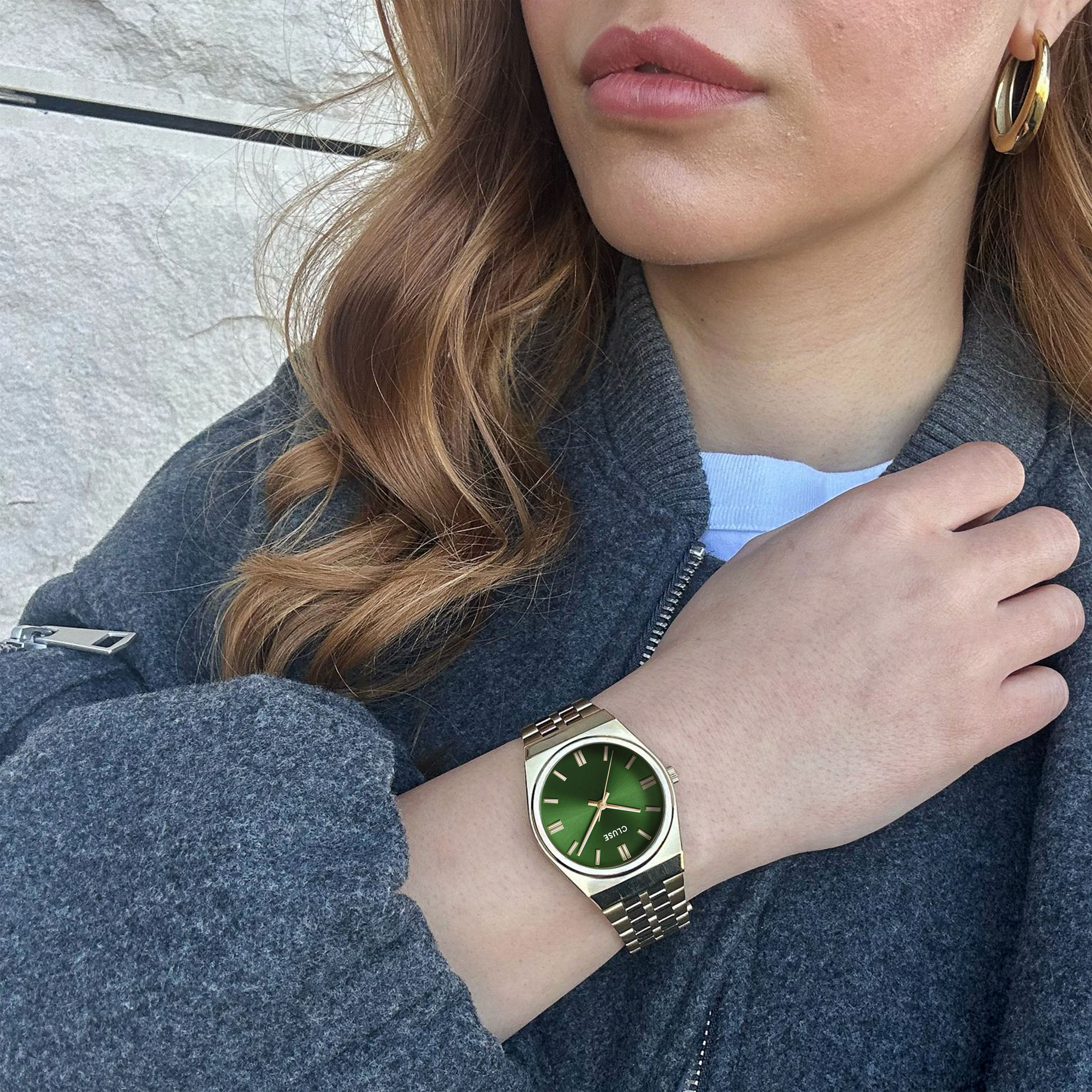 Retro 70's Watch Steel, Forest Green, Gold Colour、mySite、botmansion