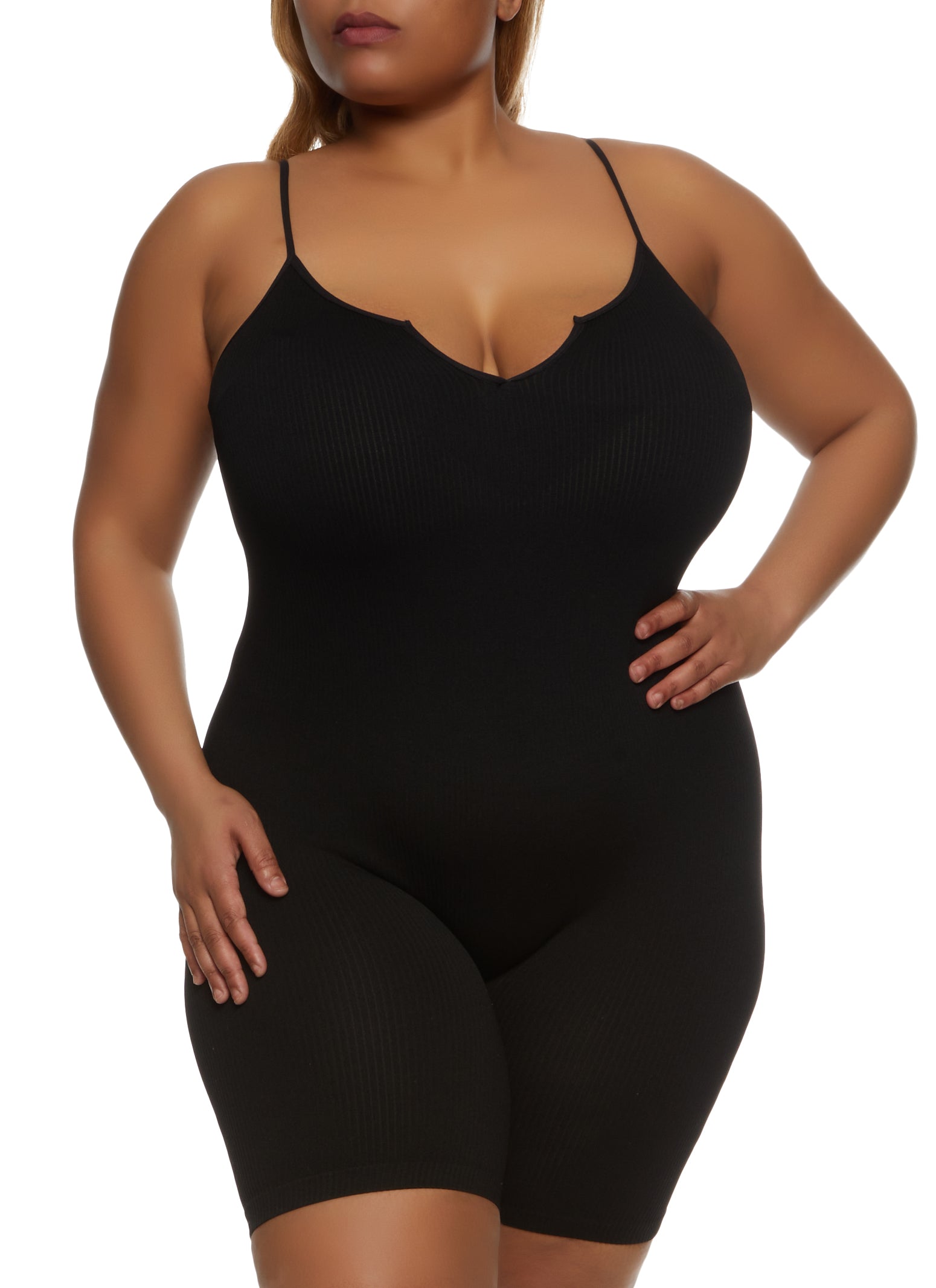 Plus Size Notch Neck Cami Romper、mySite、camillekostekn