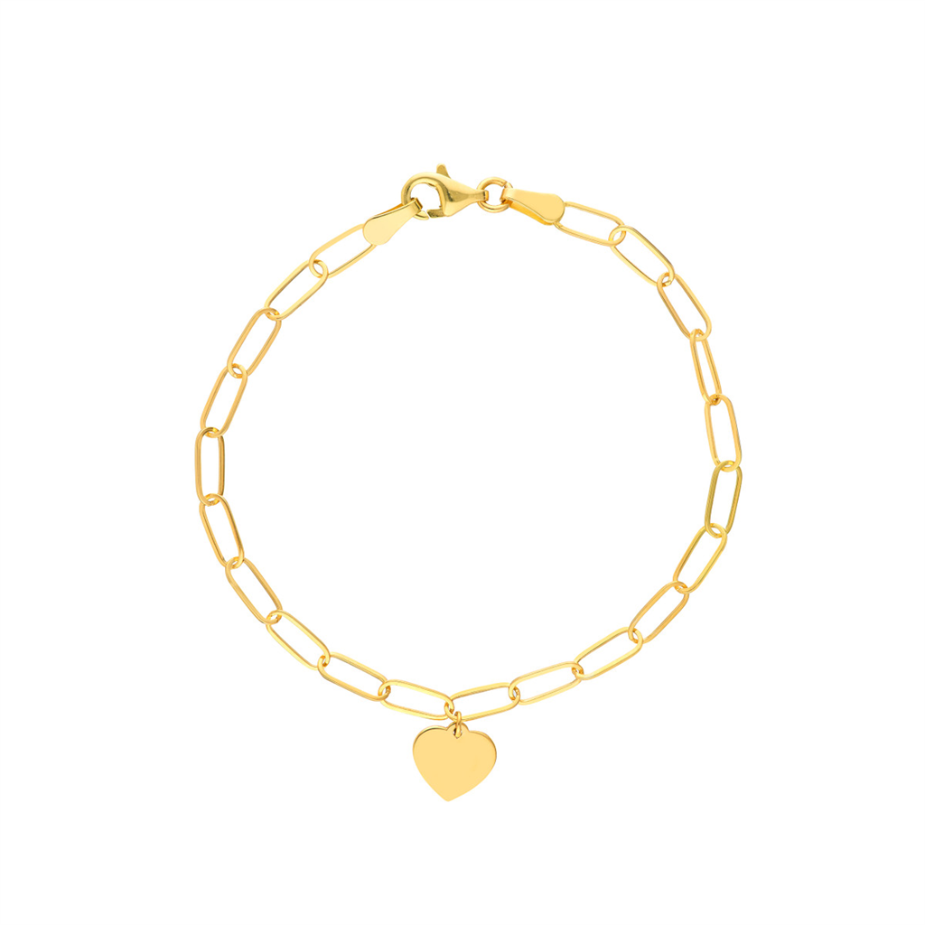  14K Yellow Gold Heart Charm Paperclip Chain Bracelet by Midas Chain