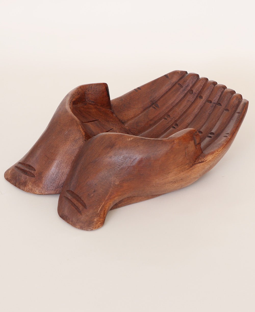 Offering Hands Wooden Carving and Display Bowl, Bali、mySite、topwebapps