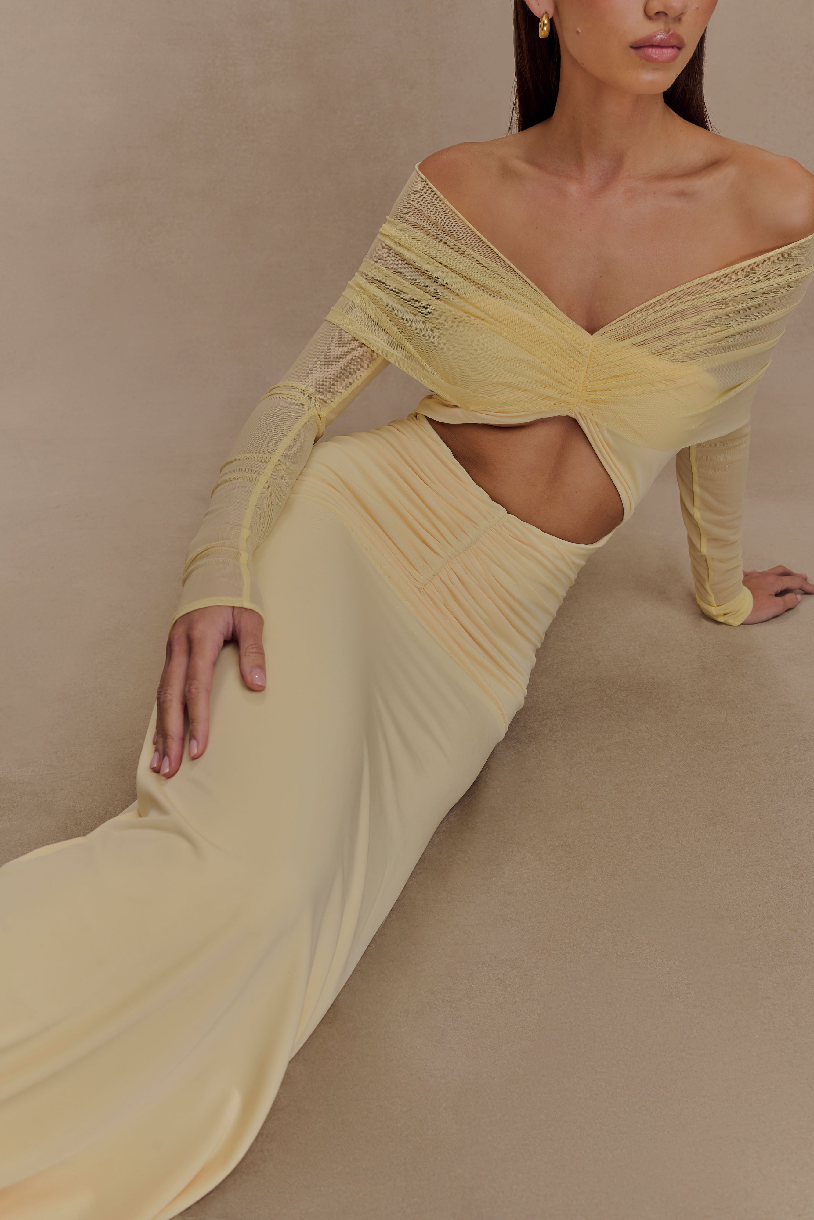 Rafaella Slinky And Mesh Maxi Dress - Lemon、mySite、solidvoid