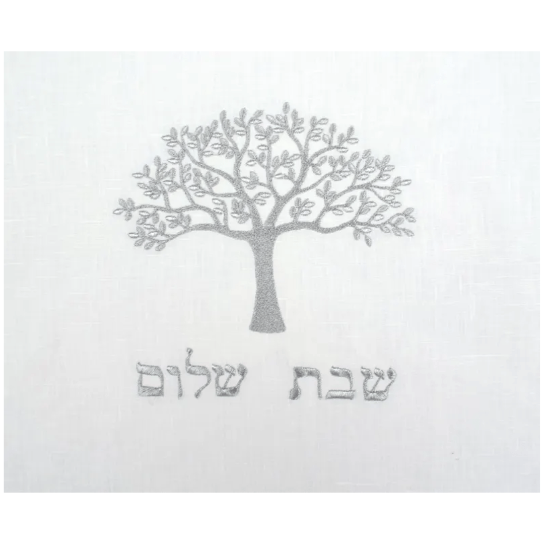 Tree of Life Linen Challah Cover with Silver Embroidery、mySite、topwebapps