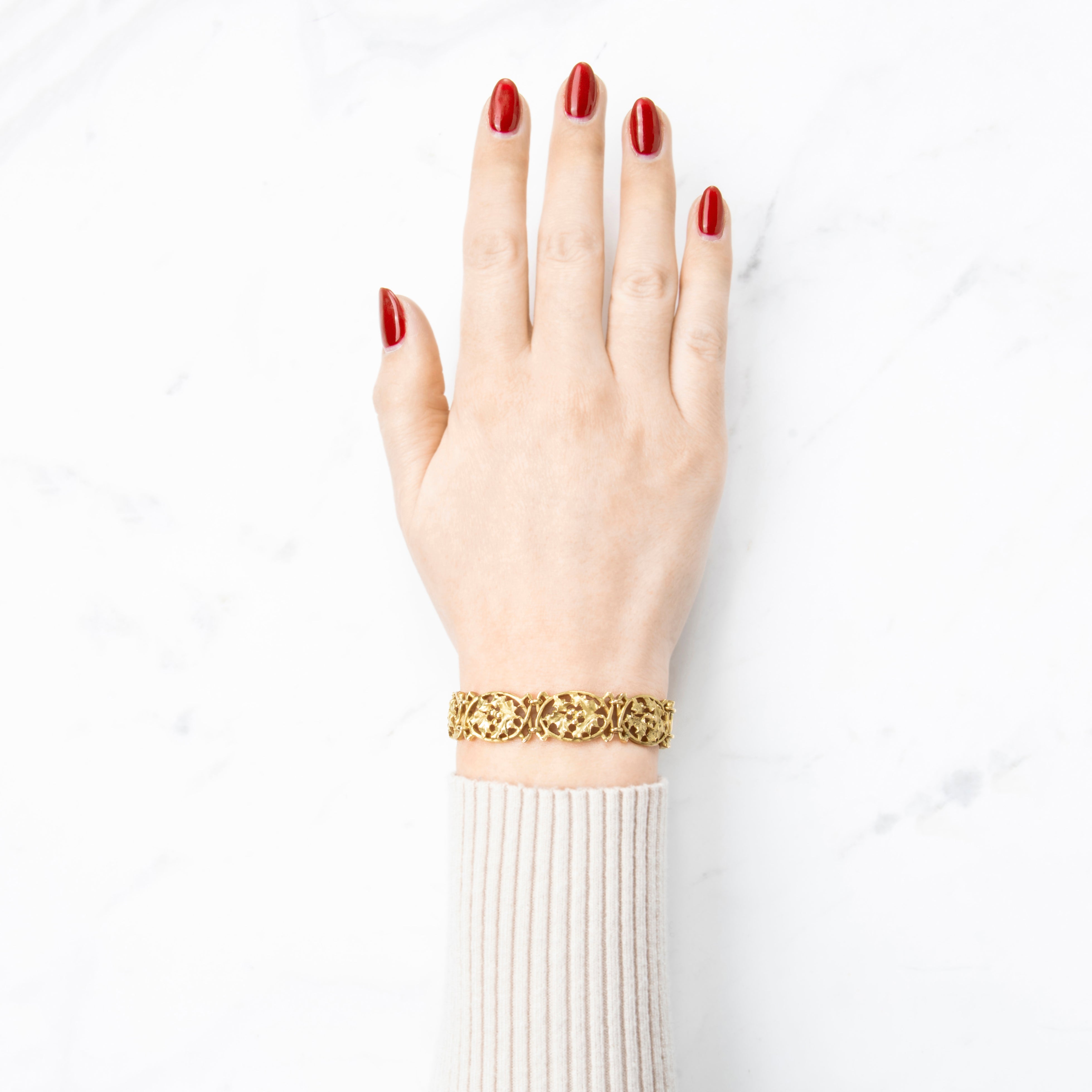 Antique French 18k Yellow Gold Spectacular Holly Bracelet 6.75、mySite、hinf8tx79