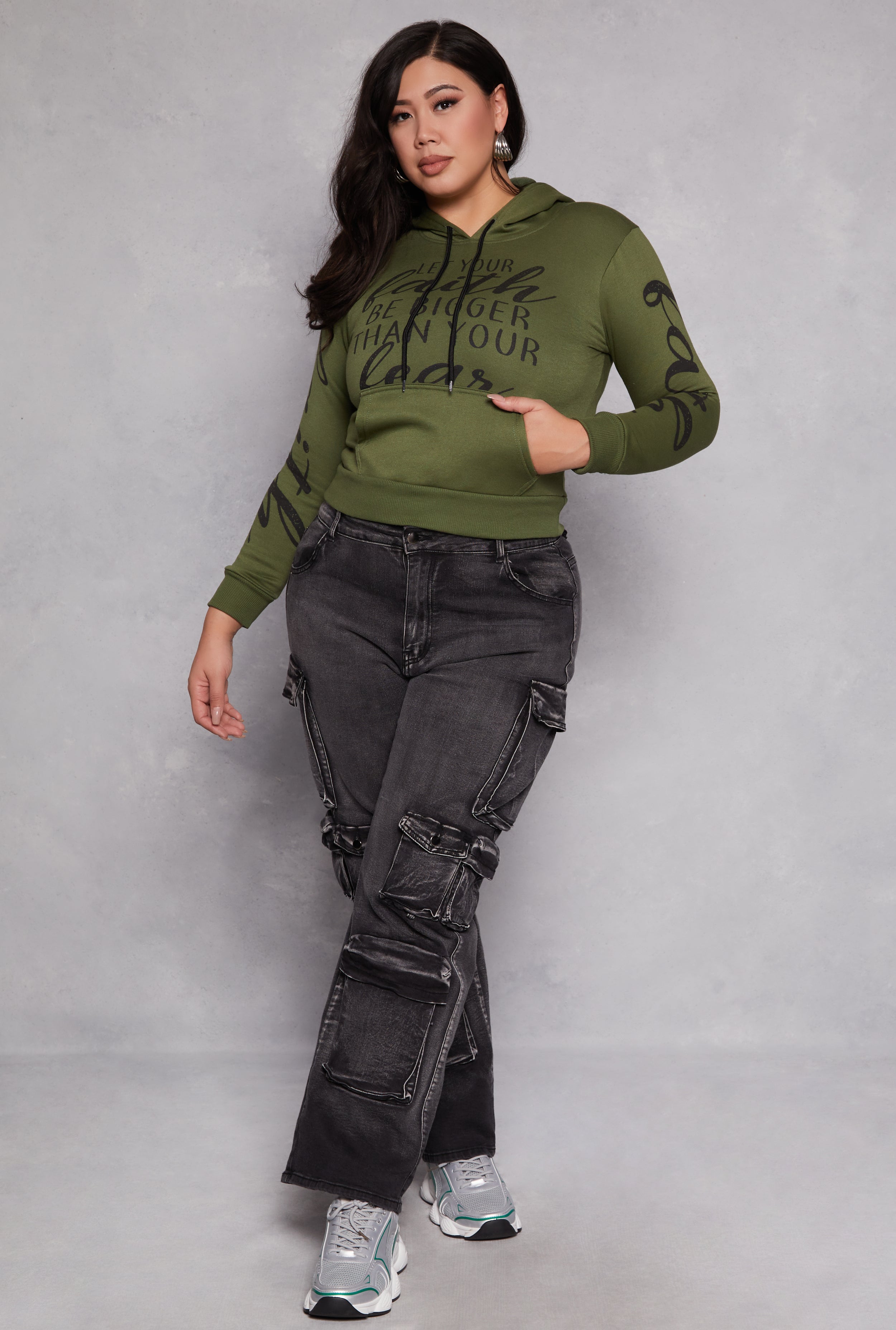 Plus Size Faith Over Fear Hooded Sweatshirt、mySite、camillekostekn