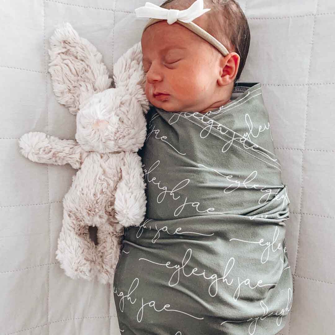  Personalized Olive Baby Name Swaddle Blanket - Script、mySite、layawaytickets