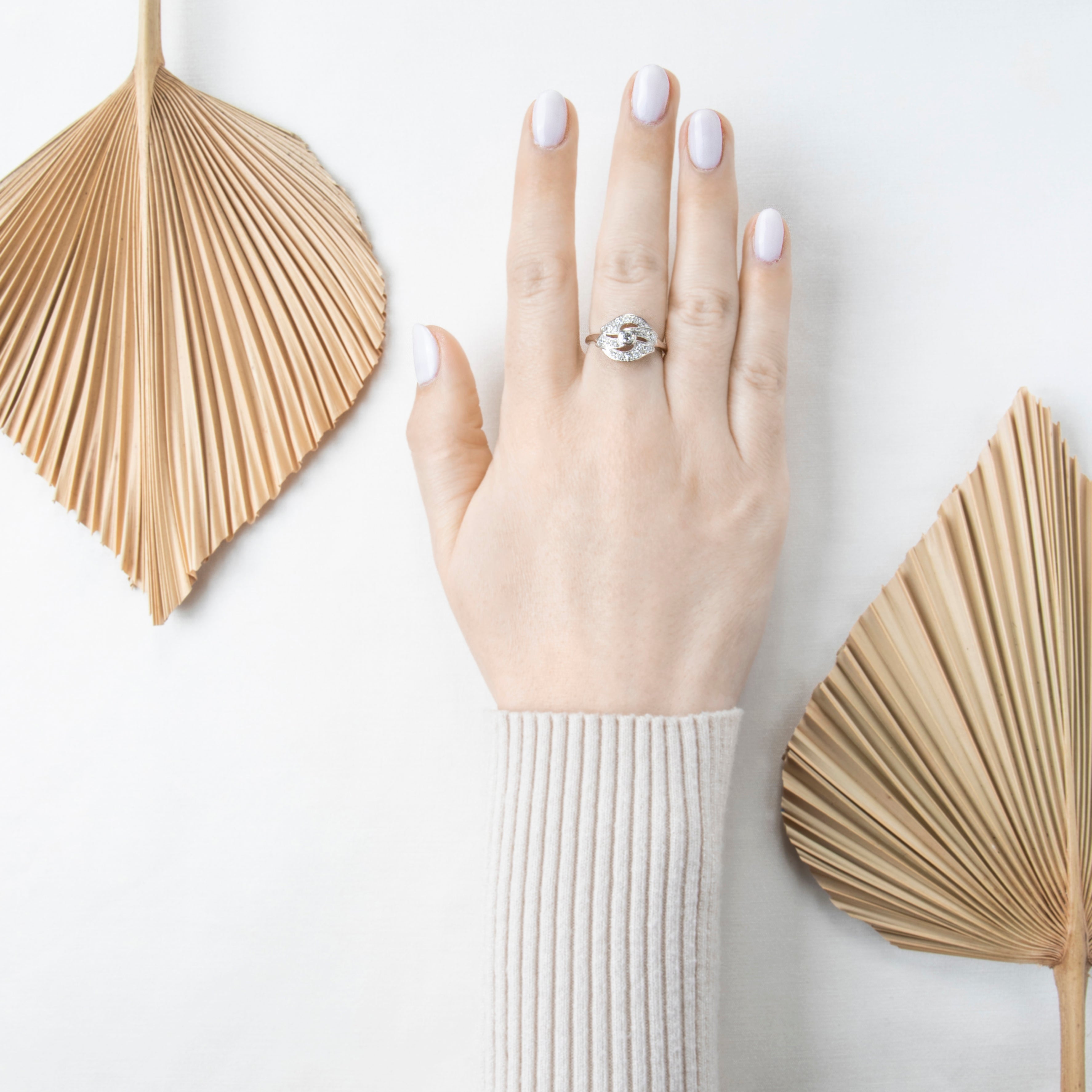 Vintage 14k White Gold .473cttw Diamond Sparkling Swirls Ring 8.50、mySite、hinf8tx79