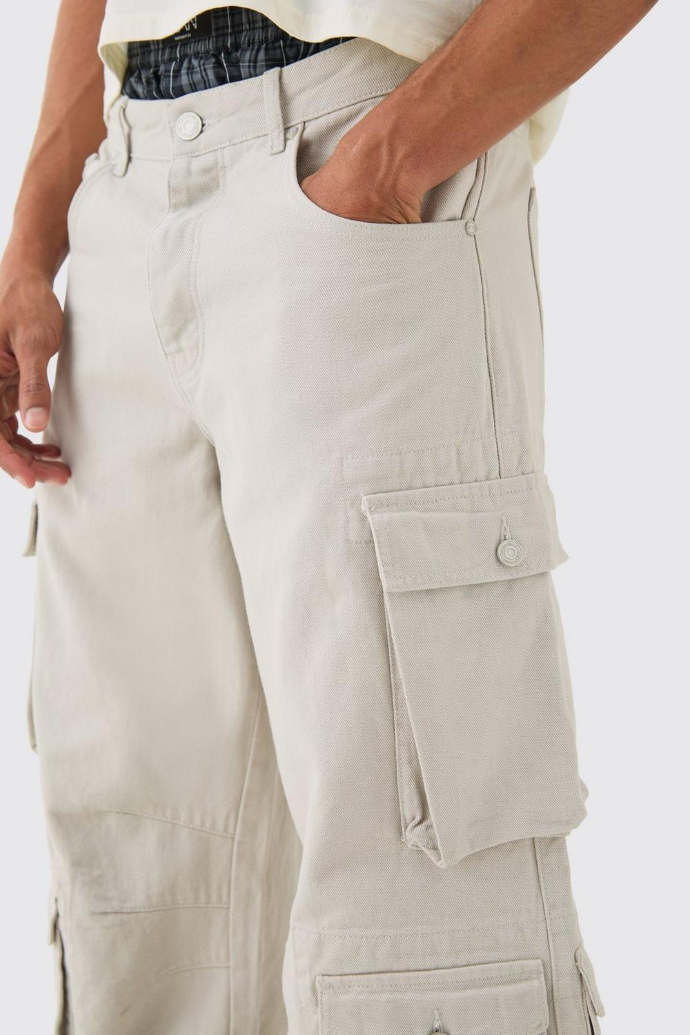  Boohooman Extreme Baggy Rigid Multi Cargo Pocket Jean Ecru、mySite、justintrudeaud